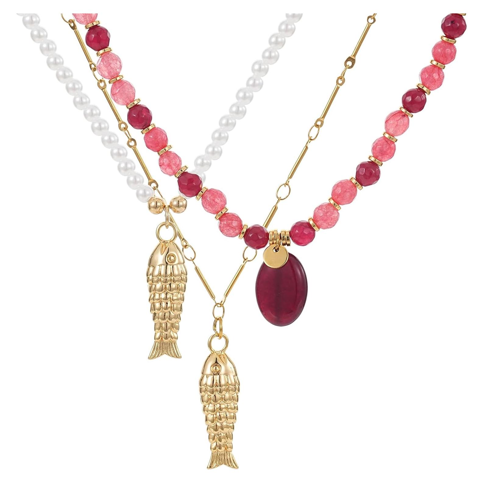 Collar Choker de Perlas y Encanto de Pez 18k para Mujeres