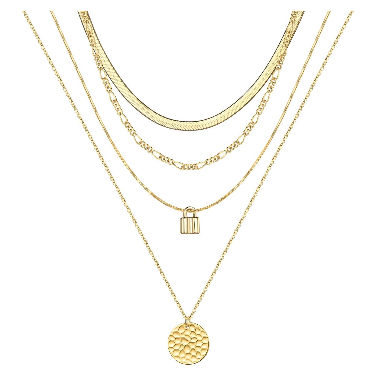 Collar en Capas Dorado Turandoss para Mujeres - 4 Capas con Perlas y Luna