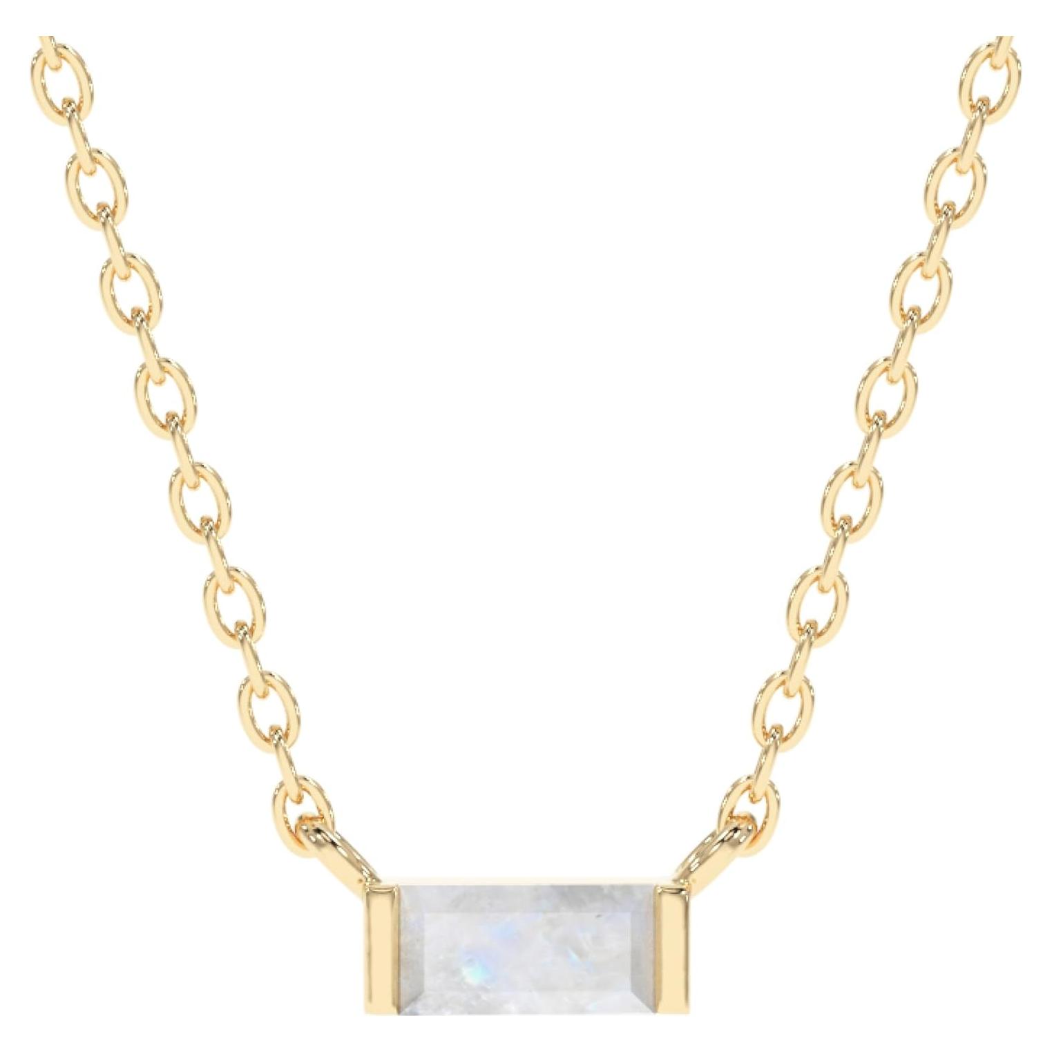 Collar de Piedra Lunar Arcoíris Oro 18K Plata Esterlina 925