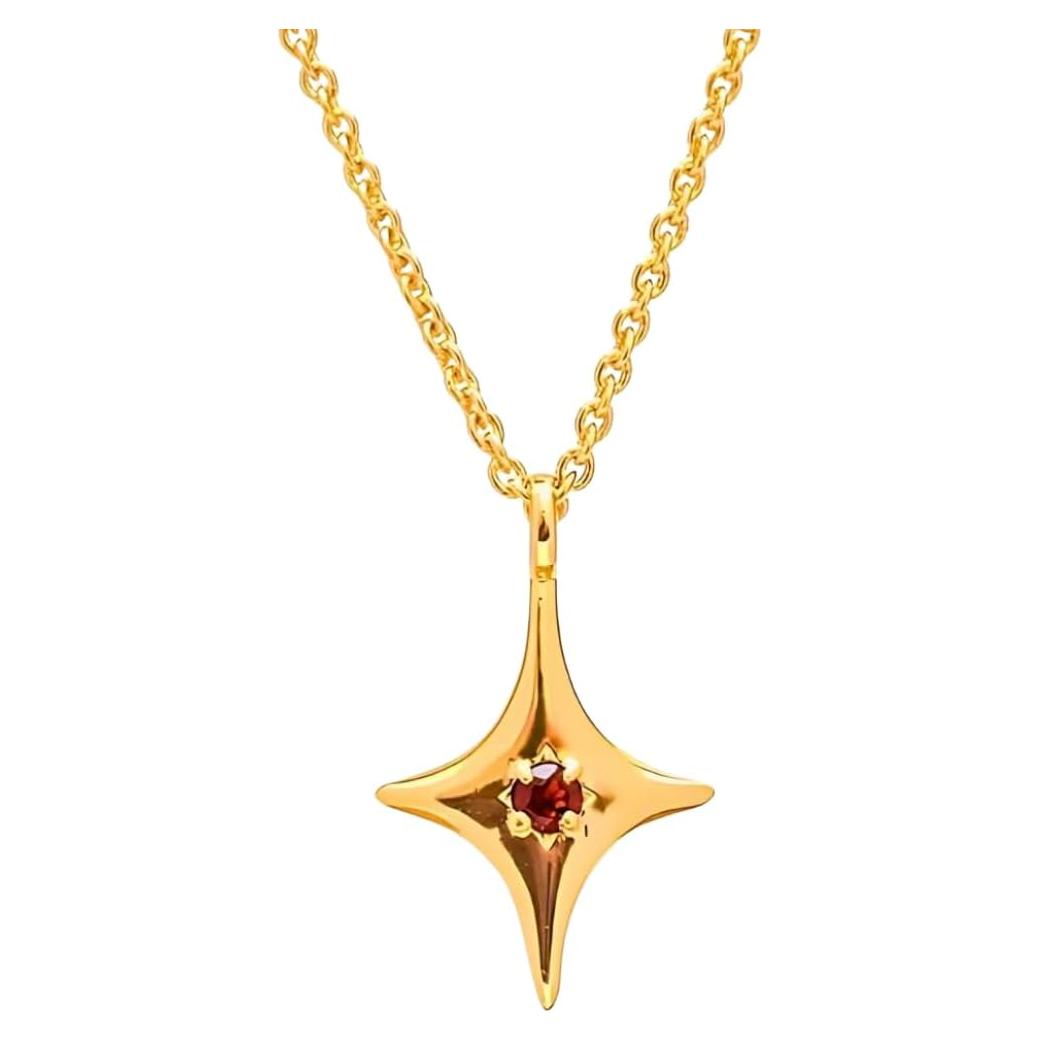 Collar Colgante Estrella del Norte Gempires Oro 14K Granate Rojo