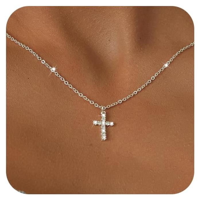 Collar Cruz Tewiky para Mujeres - Baño de Oro 14K y Plata