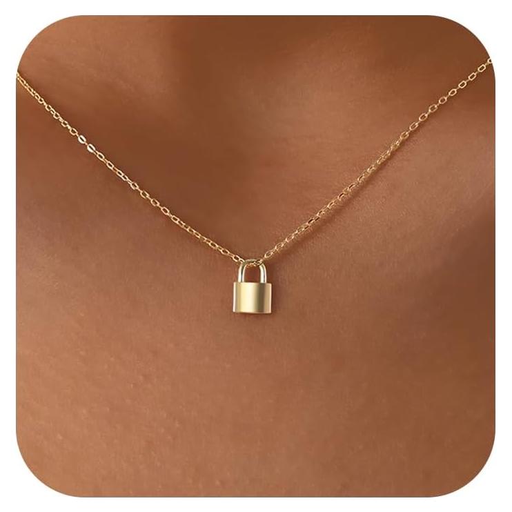 Collar de candado de plata esterlina 925 chapado en oro 14K