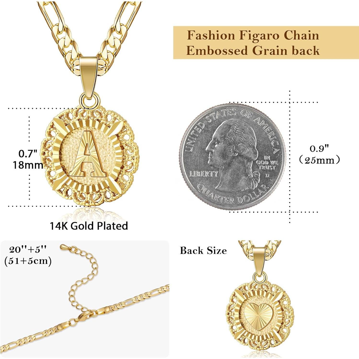 Collar Inicial KissYan Oro 14K con Cadena Figaro 50cm