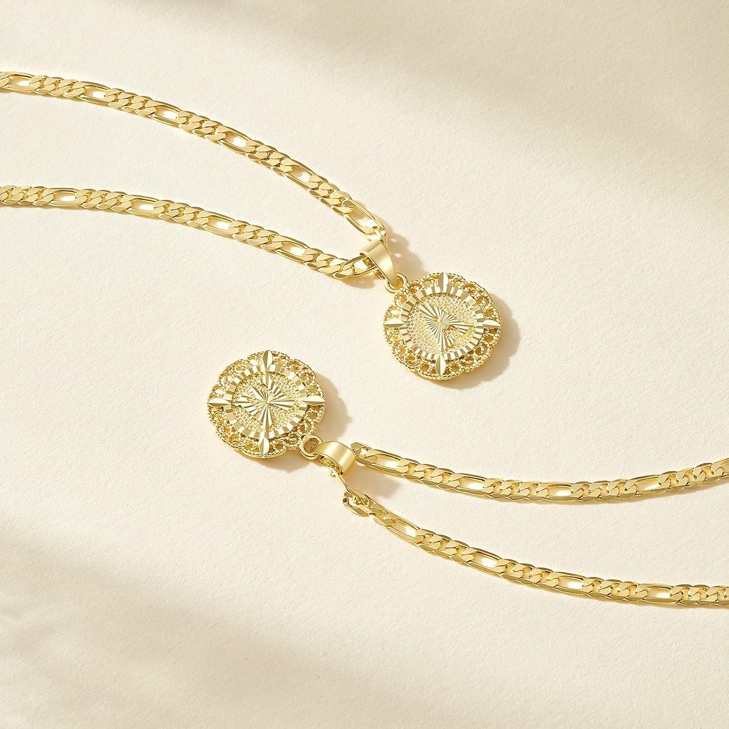 Collar Inicial KissYan Oro 14K con Cadena Figaro 50cm