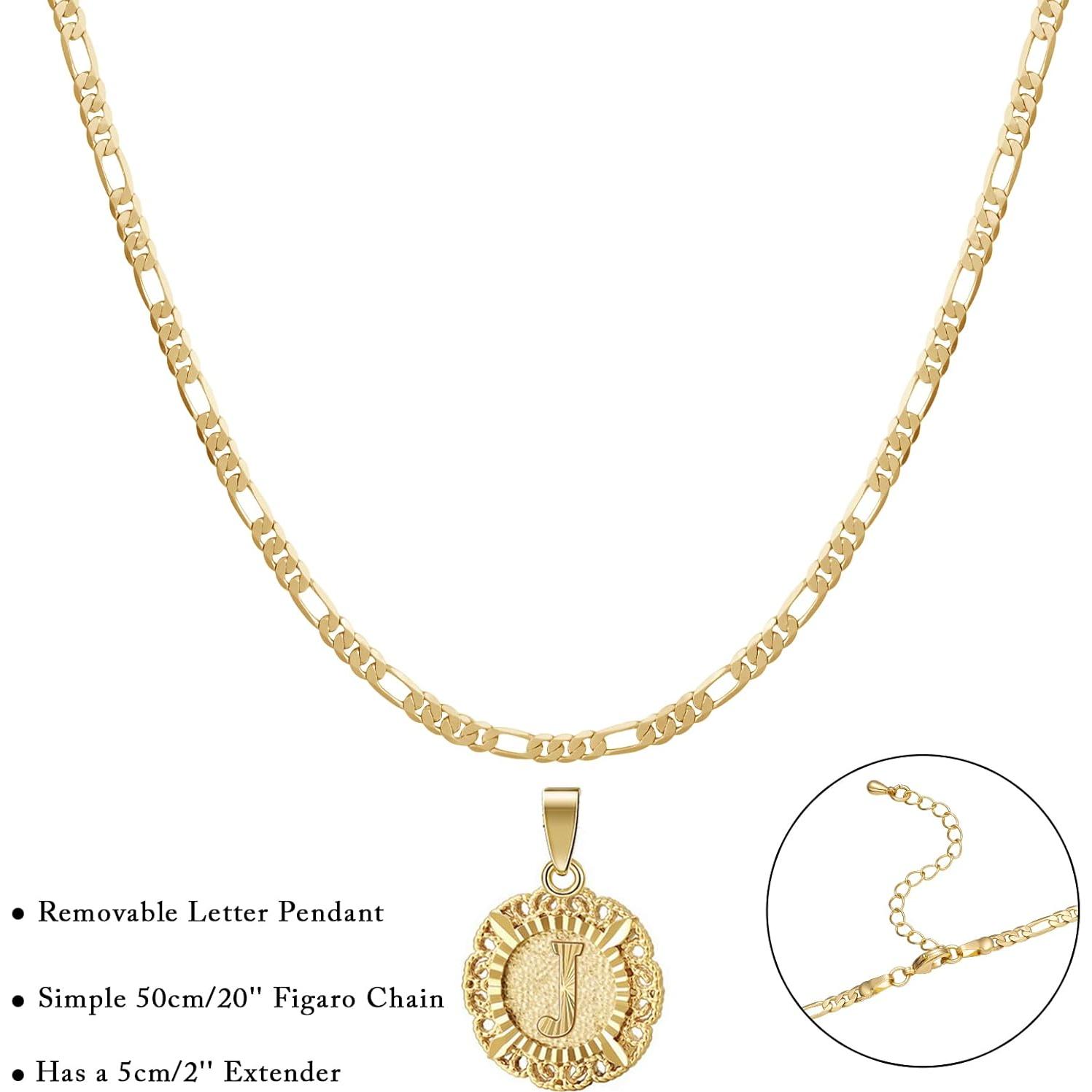 Collar Inicial KissYan Oro 14K con Cadena Figaro 50cm