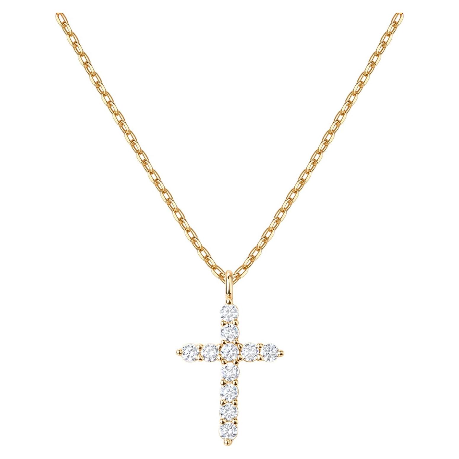 Collar de Cruz de Zirconia Cúbica Baño de Oro 14K para Mujeres