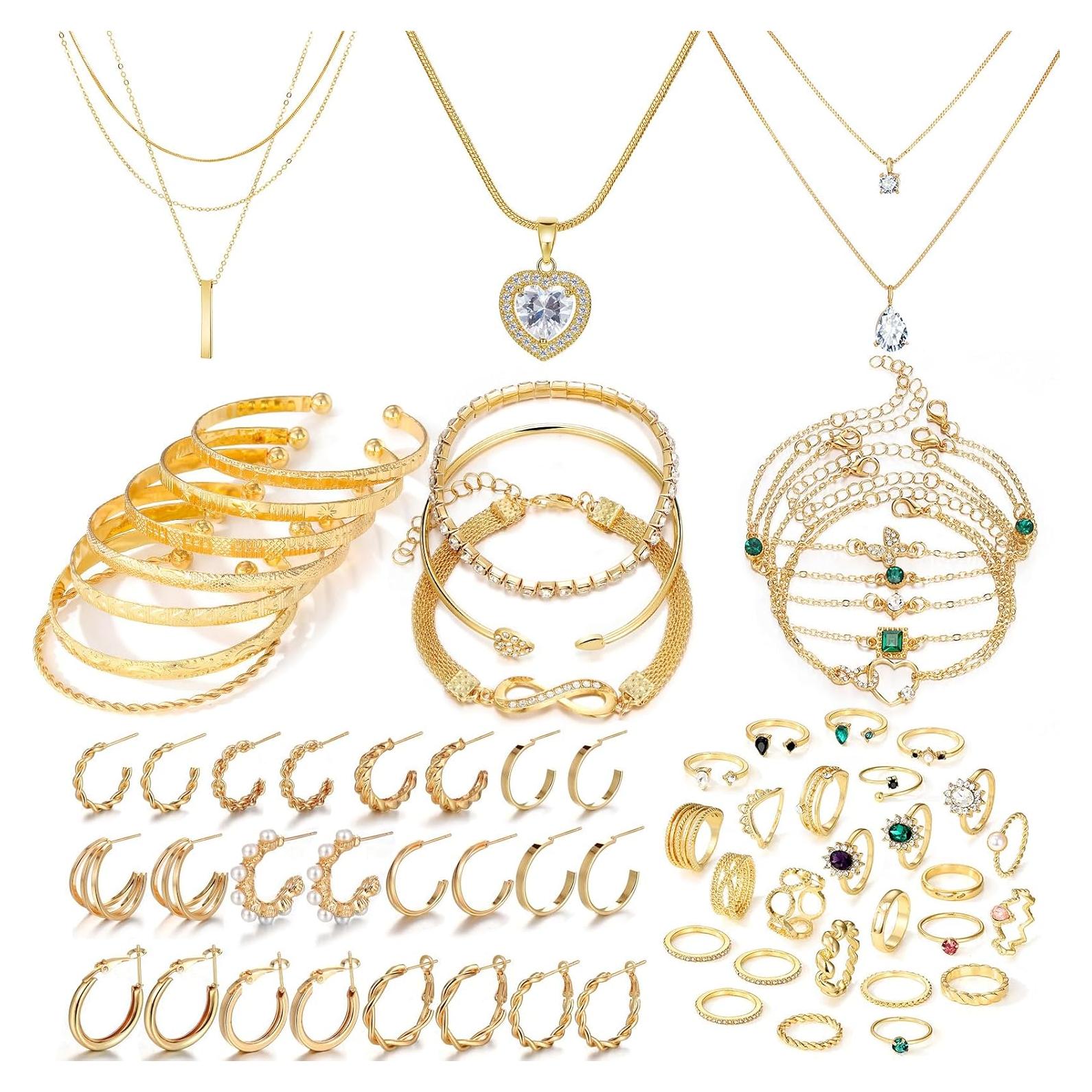 Conjunto de Joyería Baño de Oro IFKM para Mujeres - Collares, Pulseras, Anillos y Pendientes