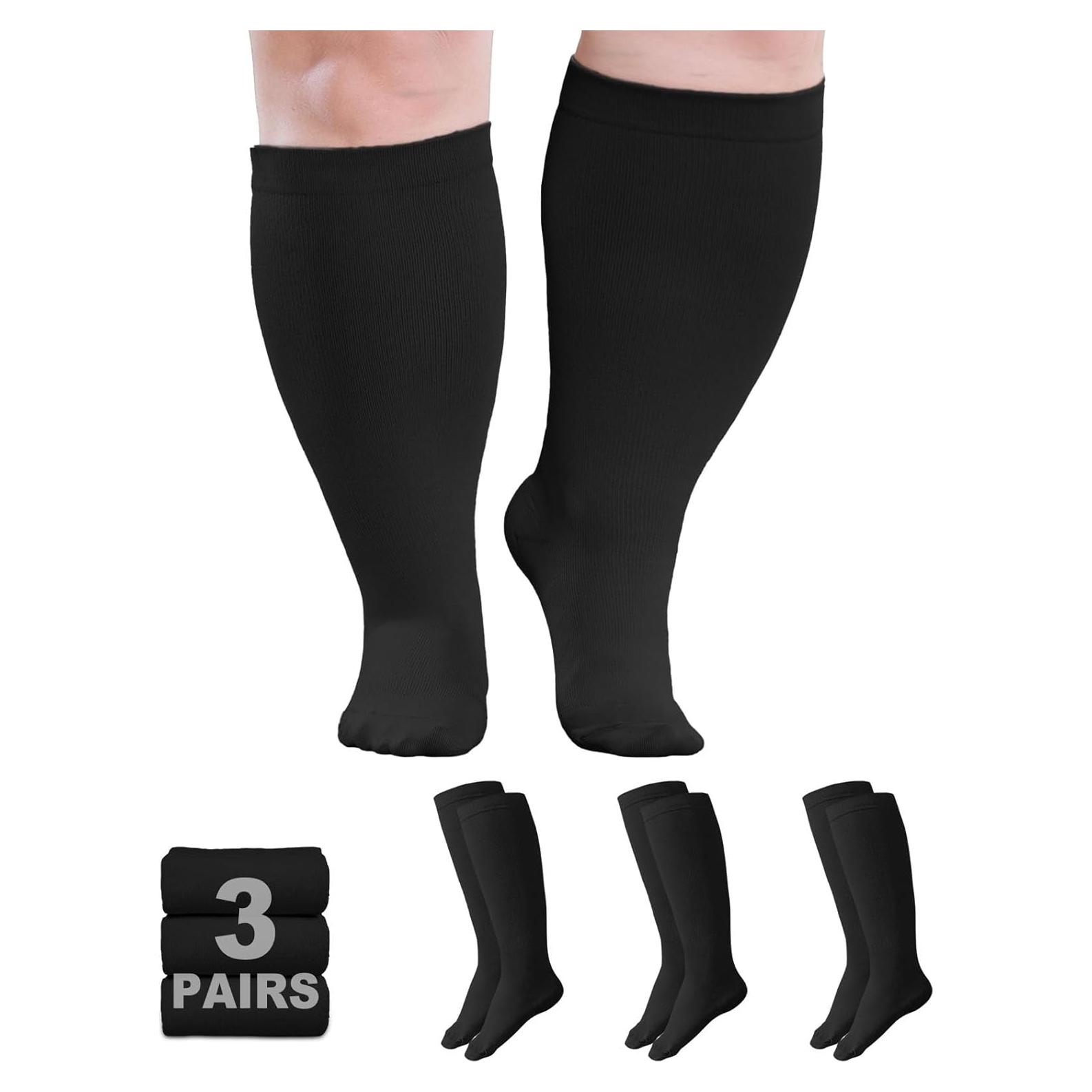 Calcetines de Compresión AMITOFO Talla Grande 20-30 mmHg - 3 Pares