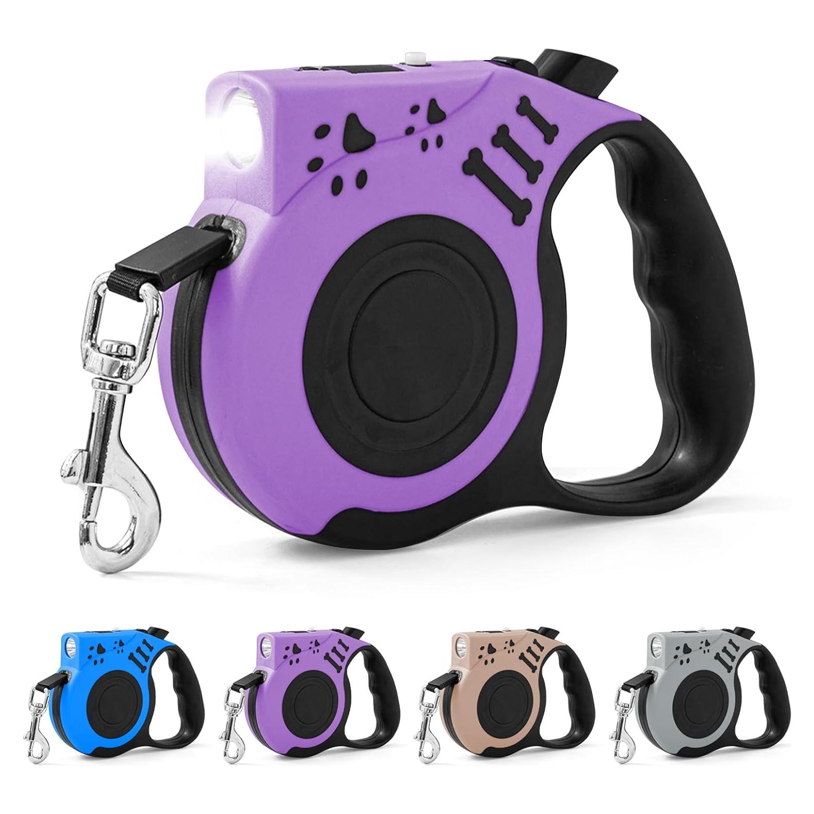 Correa de Perro Retráctil COSOWO 4.88m con Linterna USB Púrpura