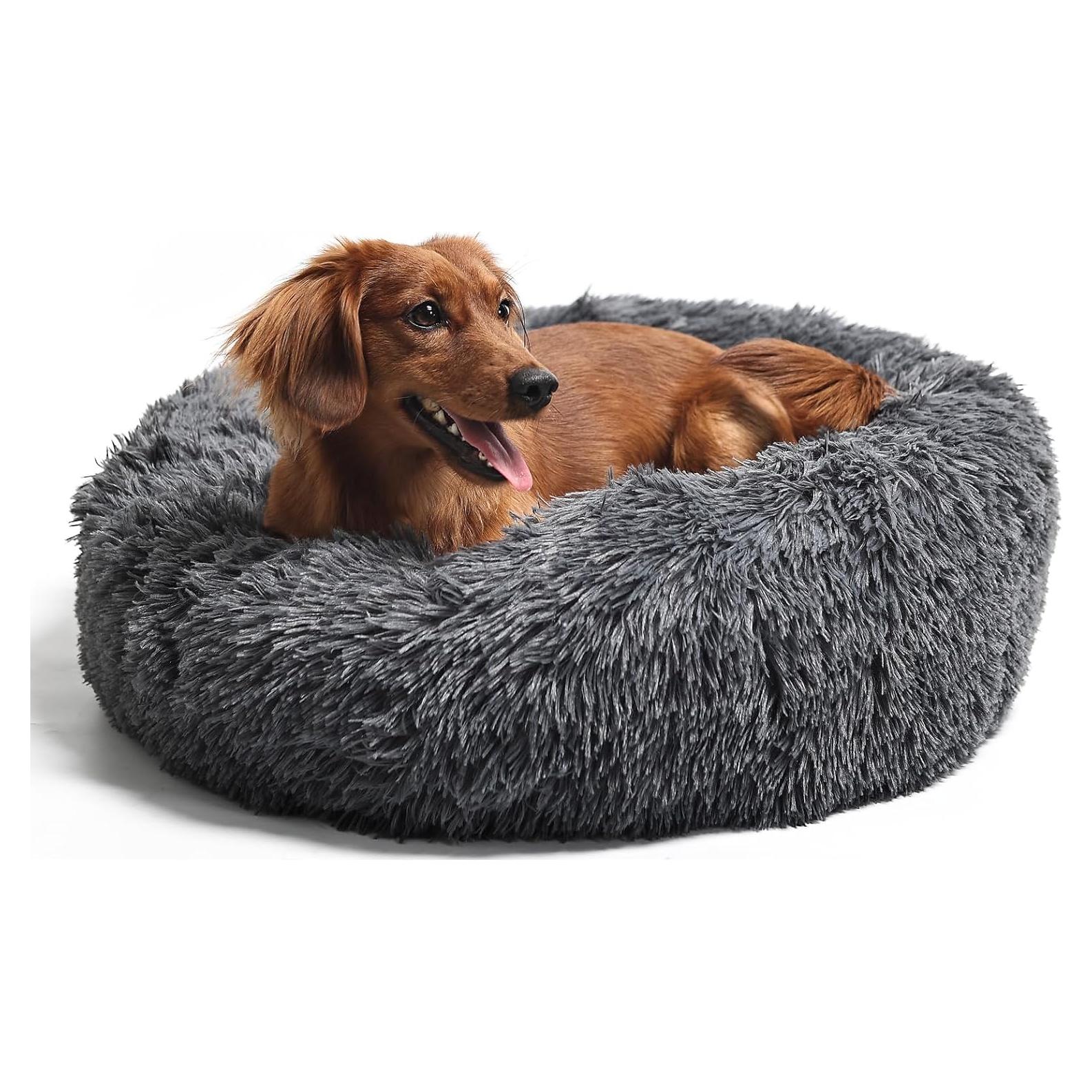 Cama Redonda Calmante para Perros Medianos 76.2 cm Gris Oscuro