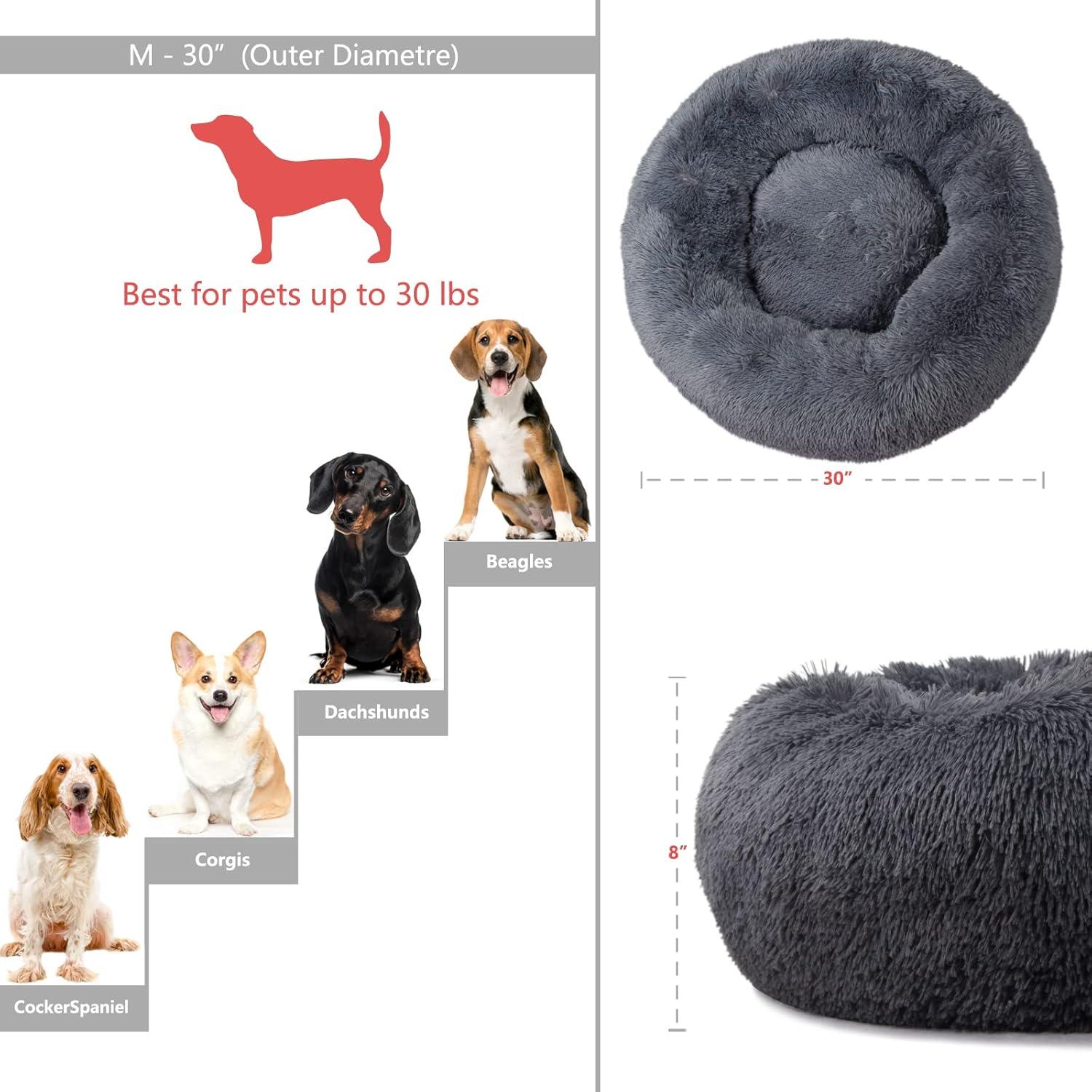 Cama Redonda Calmante para Perros Medianos 76.2 cm Gris Oscuro