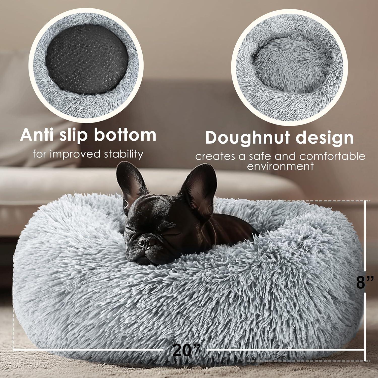 Cama Donut Calmante para Perros y Gatos Hoewina 50.8cm Gris