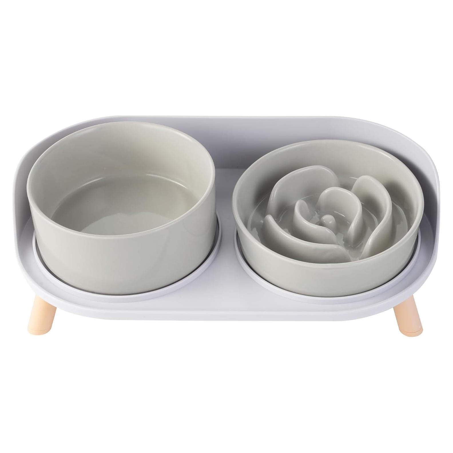 Cuencos Elevados para Perros PTOBER - Cerámica Mediana Gris