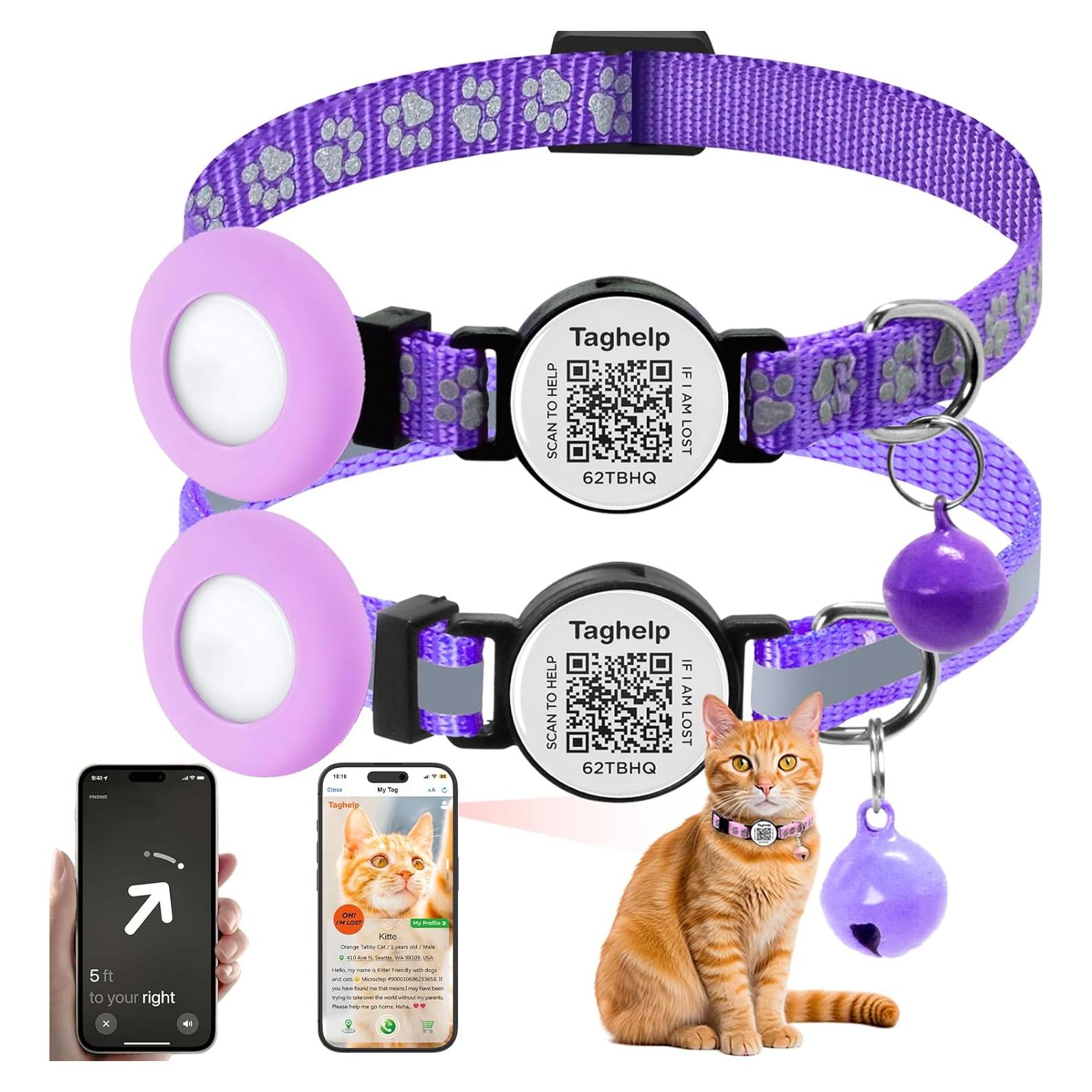 Collar para Gato Ajustable Taghelp con Airtag - Púrpura