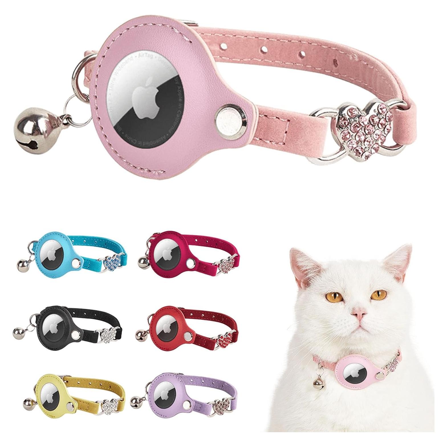 Collar GPS para Gato ANNUOZE con Air Tag - Cuero Rosa 28-30 cm