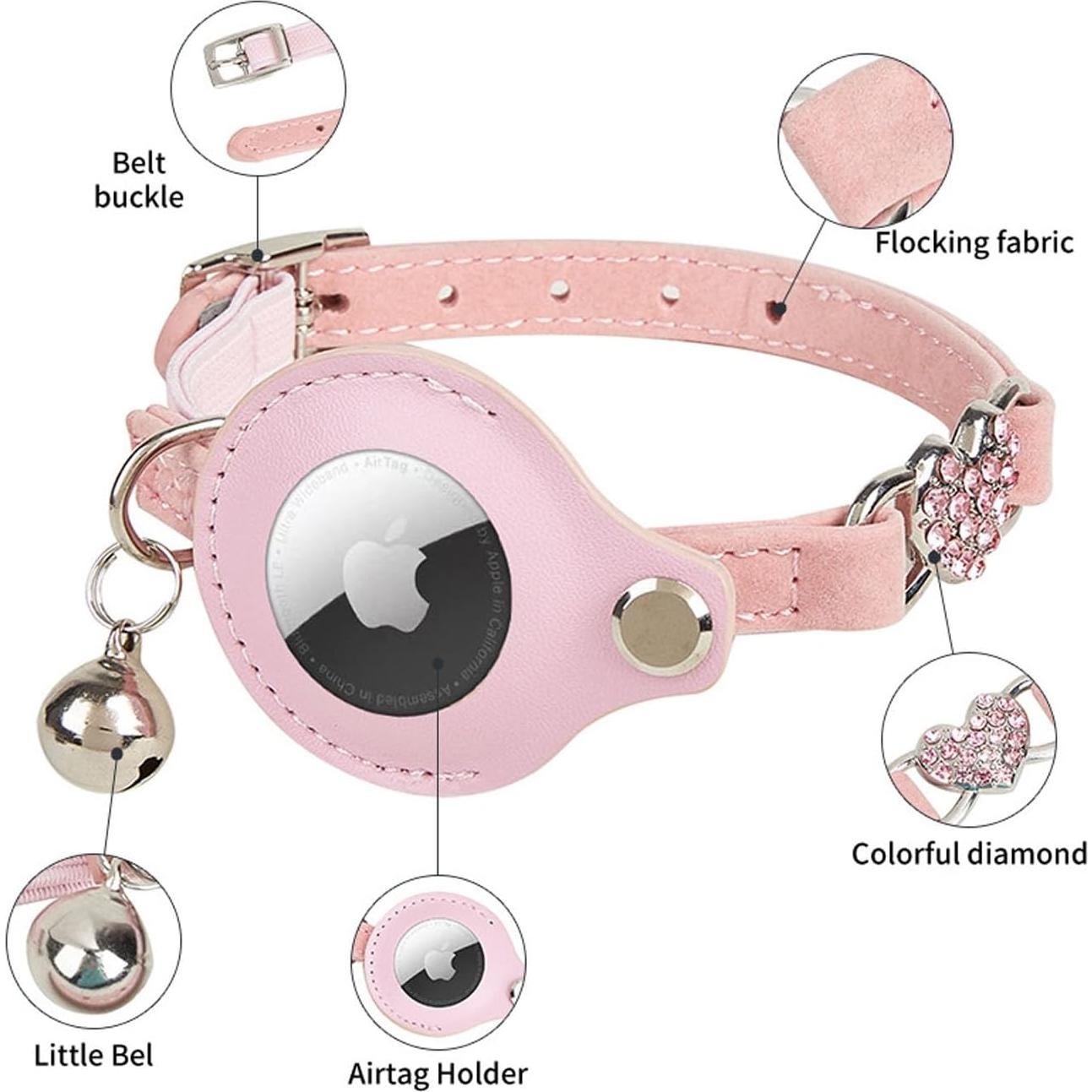 Collar GPS para Gato ANNUOZE con Air Tag - Cuero Rosa 28-30 cm