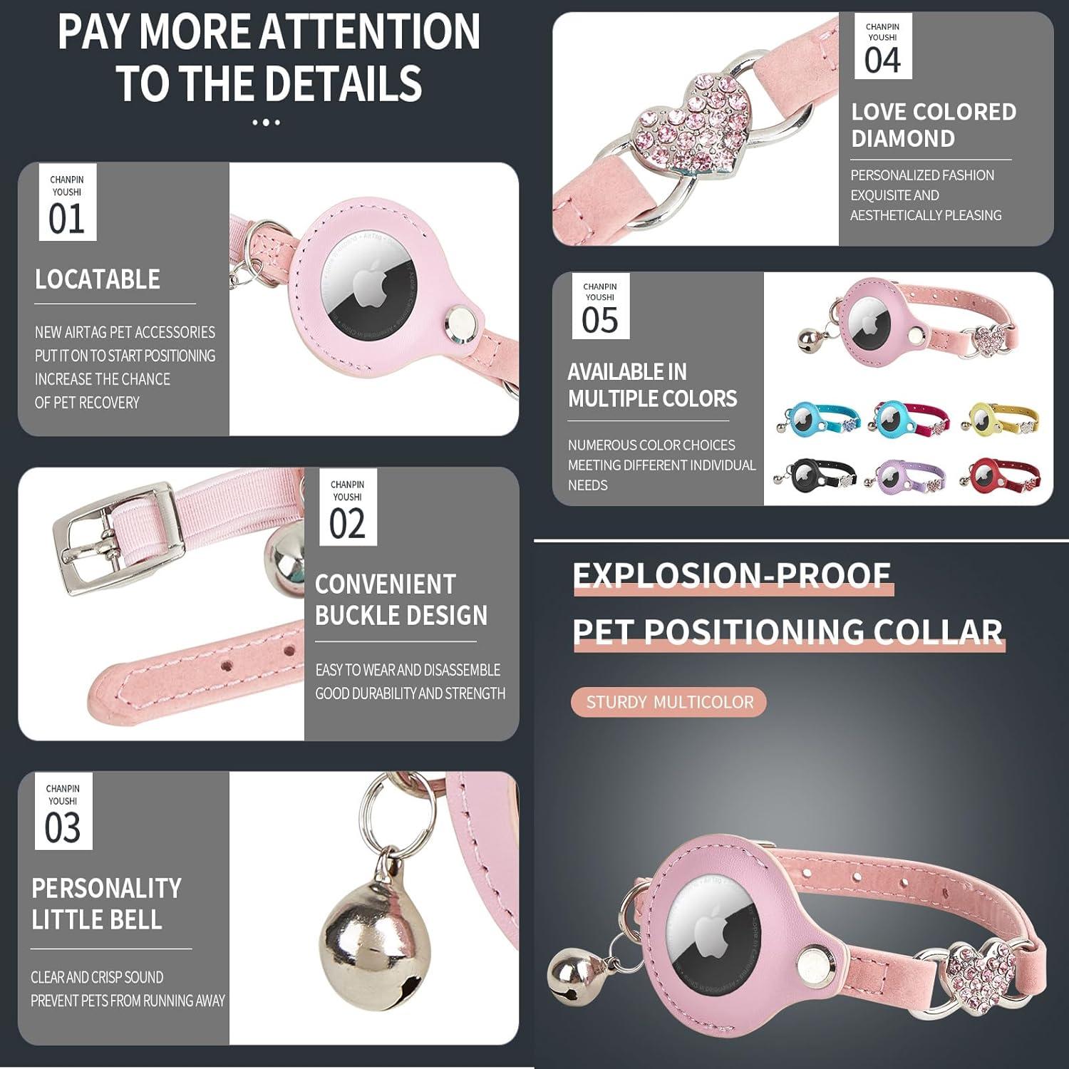Collar GPS para Gato ANNUOZE con Air Tag - Cuero Rosa 28-30 cm