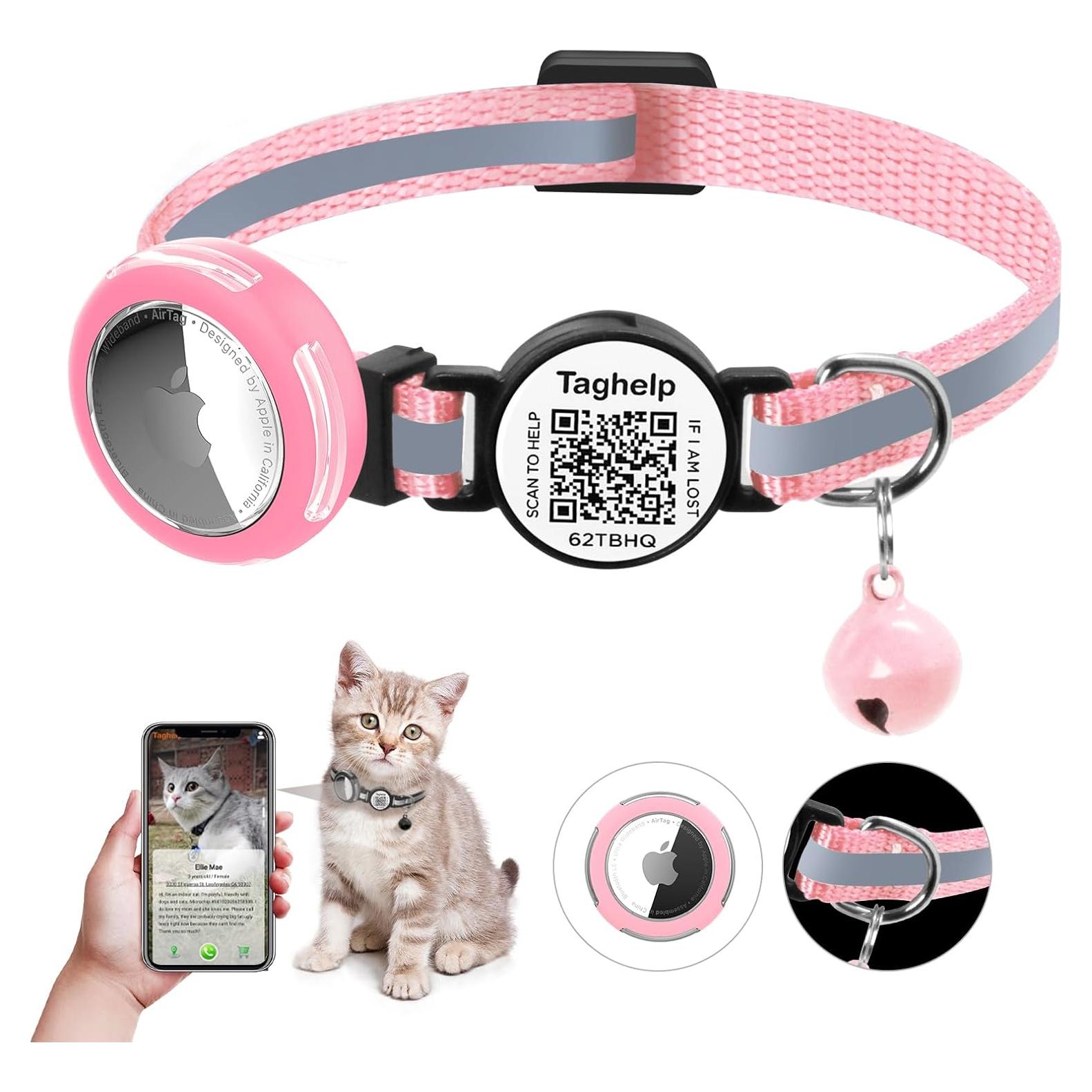 Collar para Gato Taghelp Rosa A con Soporte AirTag y QR