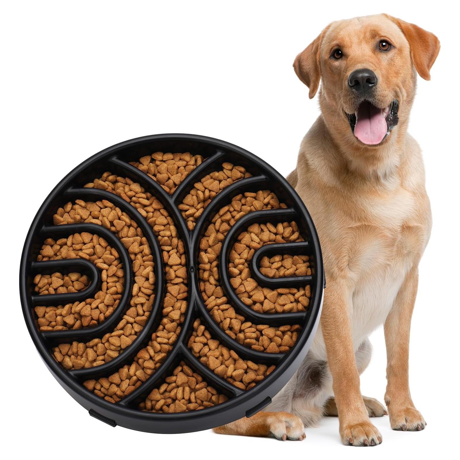 Tazón de Comida Lenta WHIPPY para Perros Grandes - Antideslizante, 24.5 cm, Negro