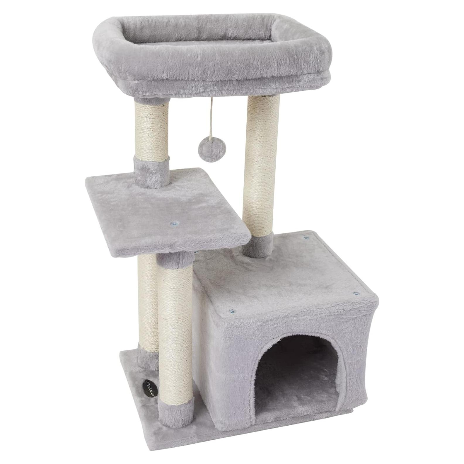 Árbol para Gatos FISH&NAP Gris con Rascador y Plataforma