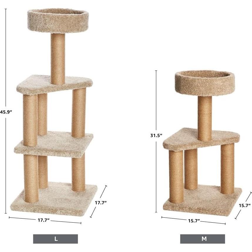 Árbol para Gatos Amazon Basics Grande 116.5 cm con Postes para Rascar