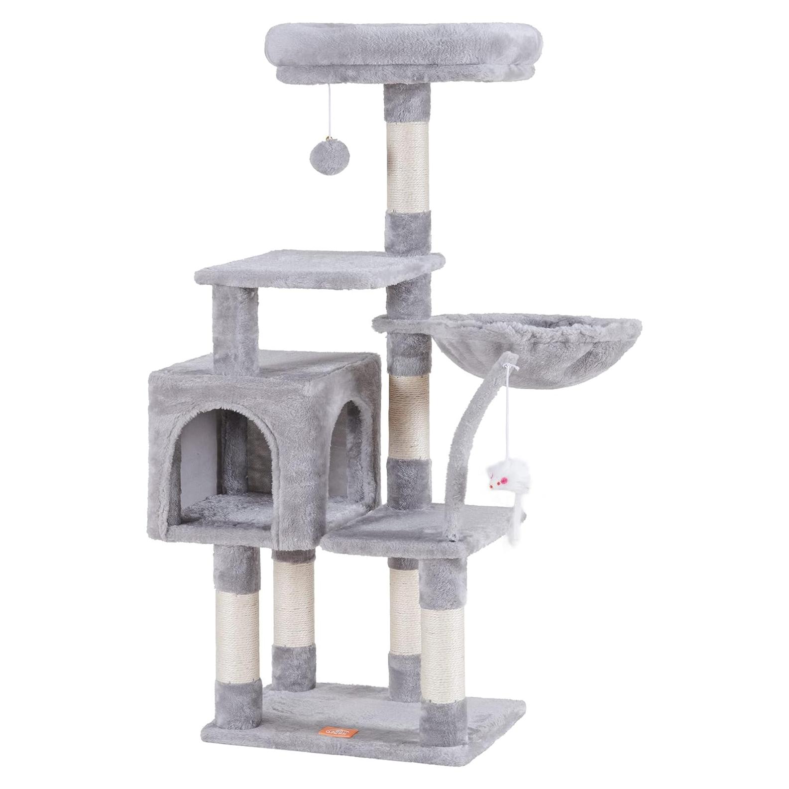 Árbol para Gatos Heybly 110 cm Gris Claro con Juguete y Rascador