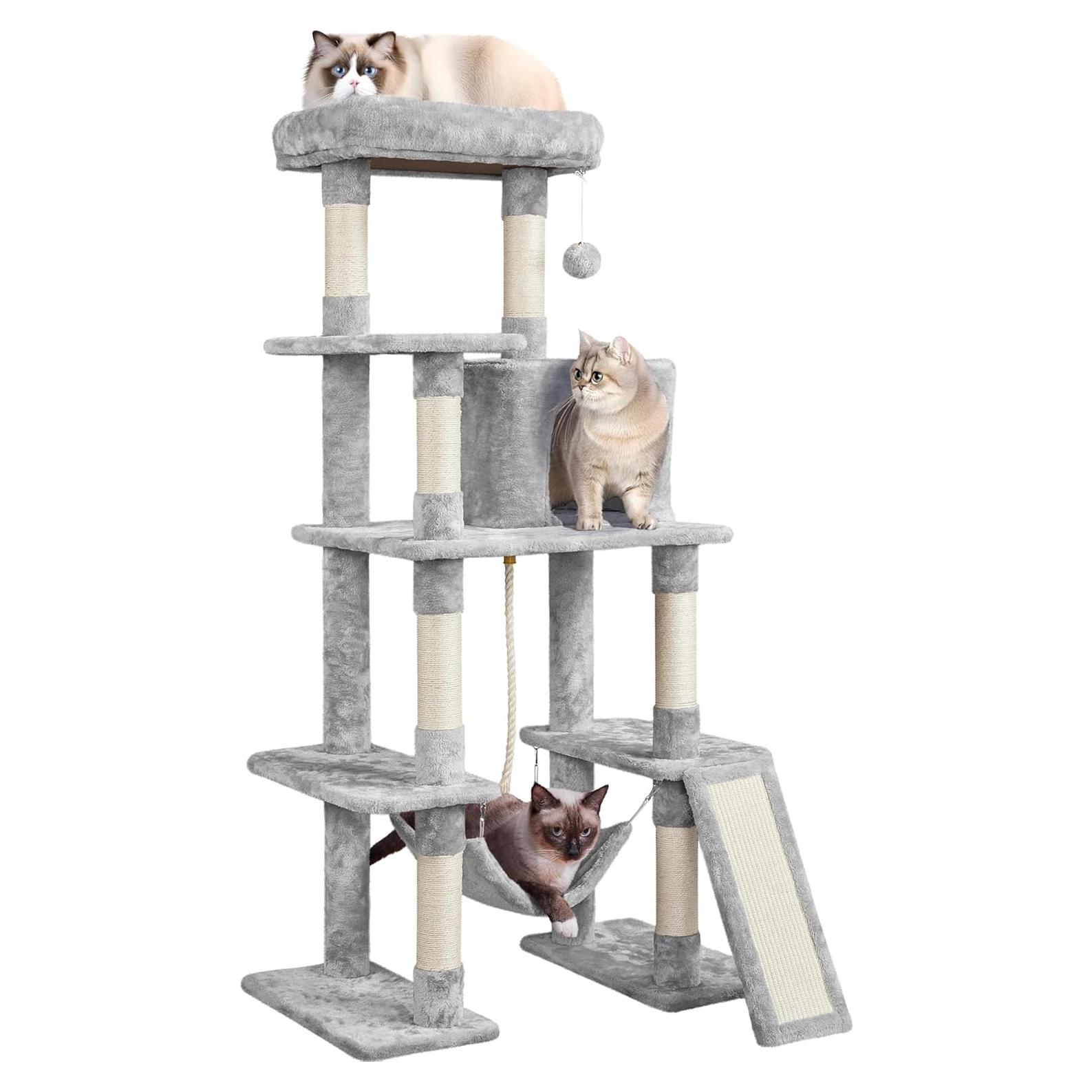 Árbol para Gatos Yaheetech 160 cm Gris Claro con Hamaca
