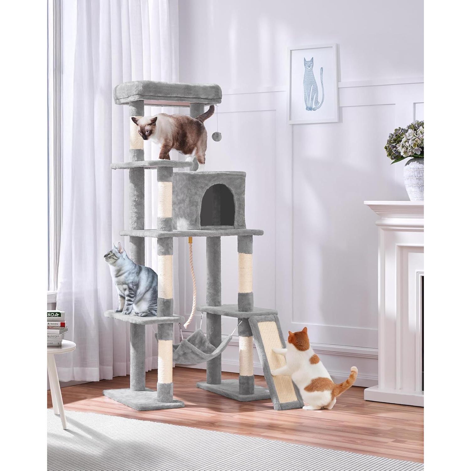 Árbol para Gatos Yaheetech 160 cm Gris Claro con Hamaca