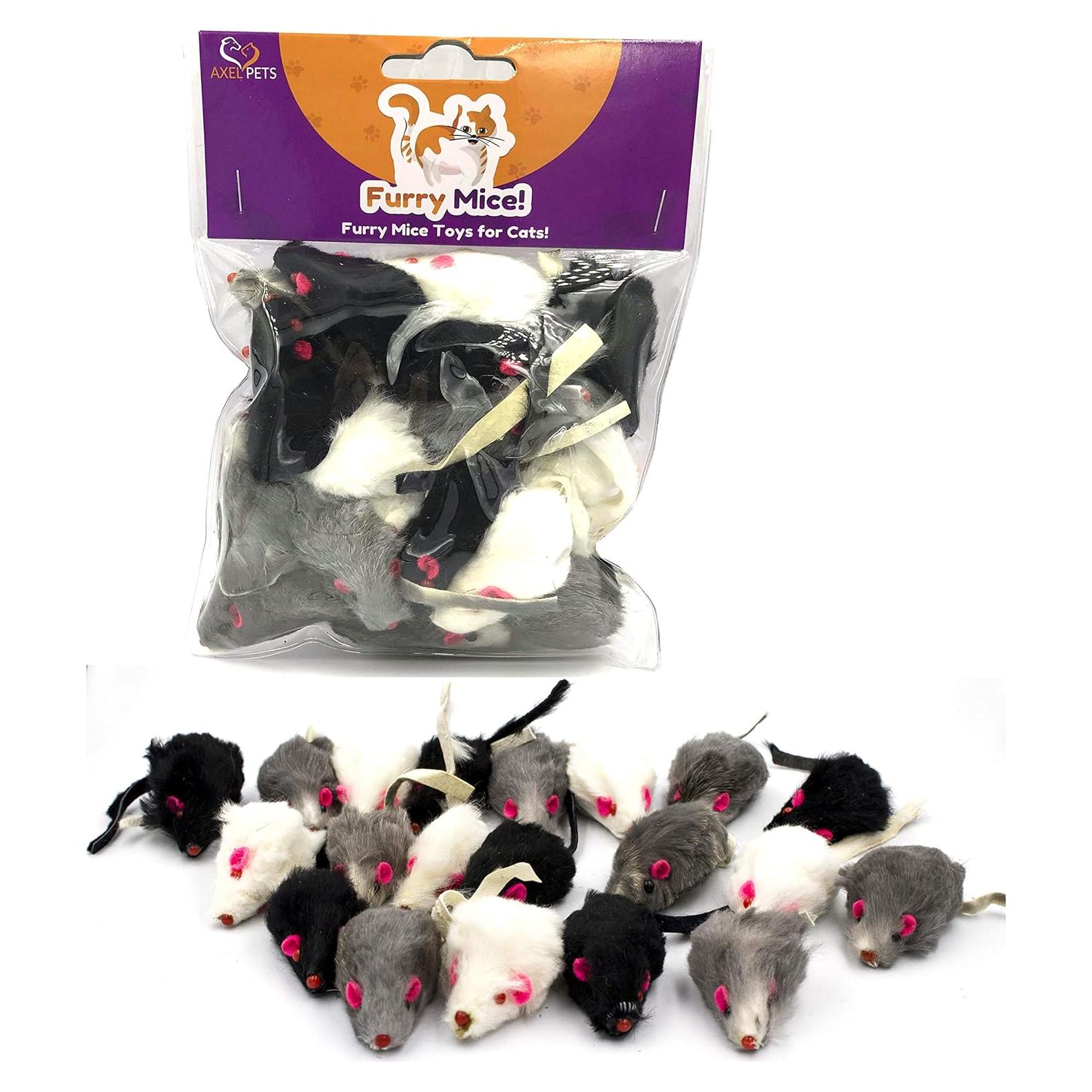 20 Ratones Peludos para Gato Axel Pets - Piel de Conejo Real