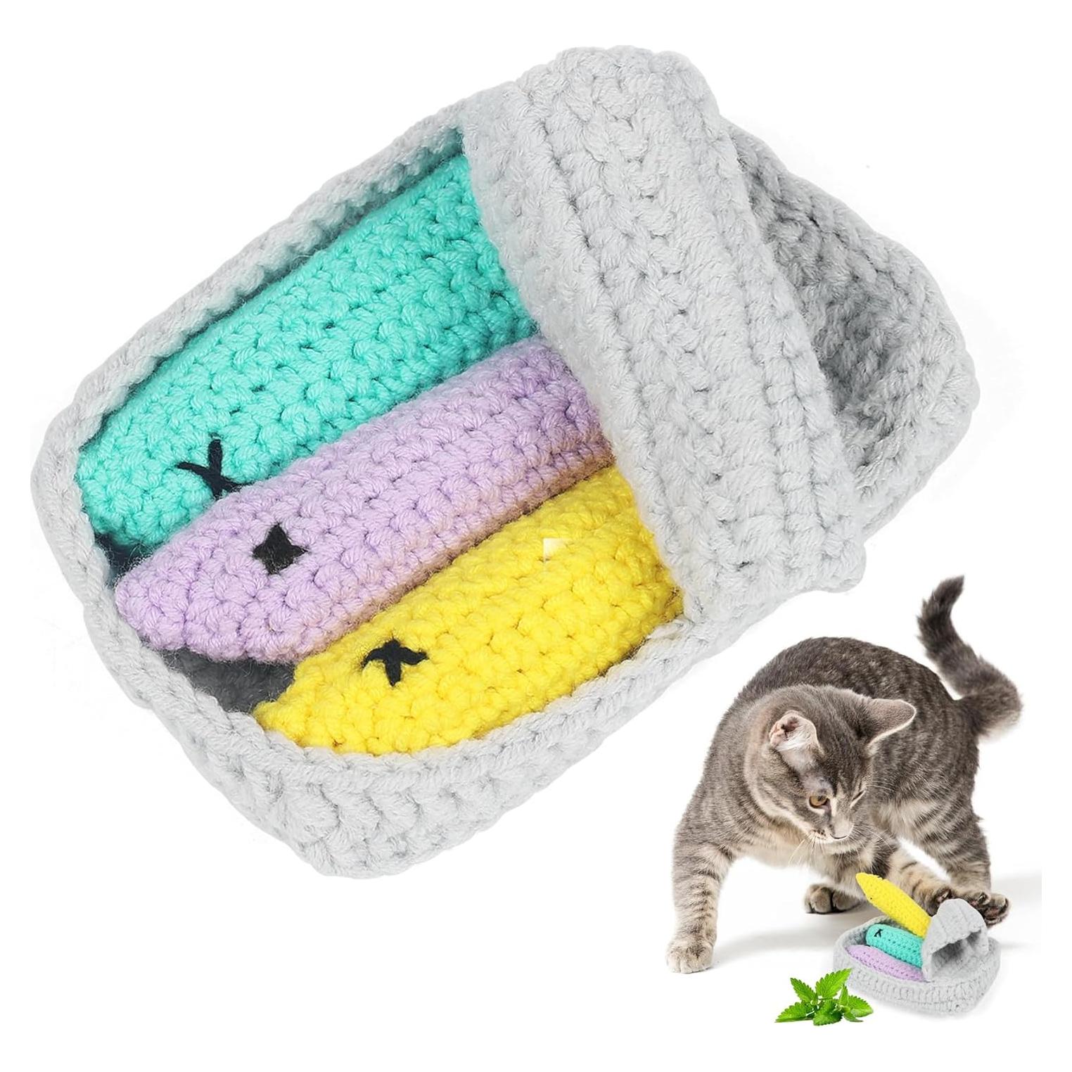 Juguete de Gato de Ganchillo con Hierba Gatera en Lata