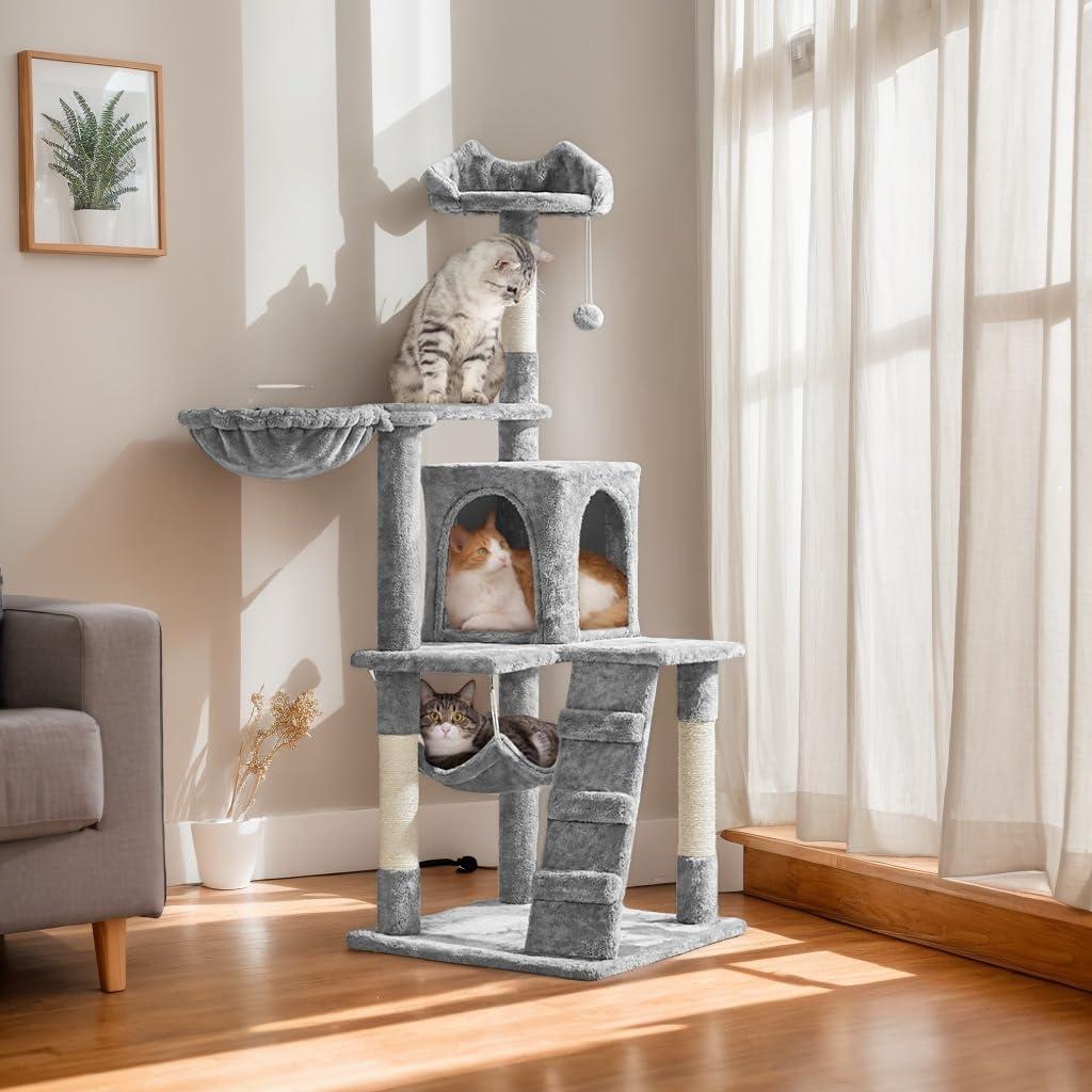 Árbol para Gatos Yaheetech 137cm Rascador con Hamaca Gris