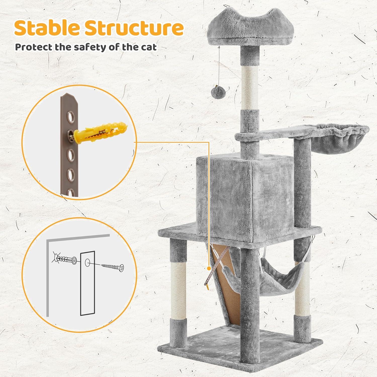 Árbol para Gatos Yaheetech 137cm Rascador con Hamaca Gris