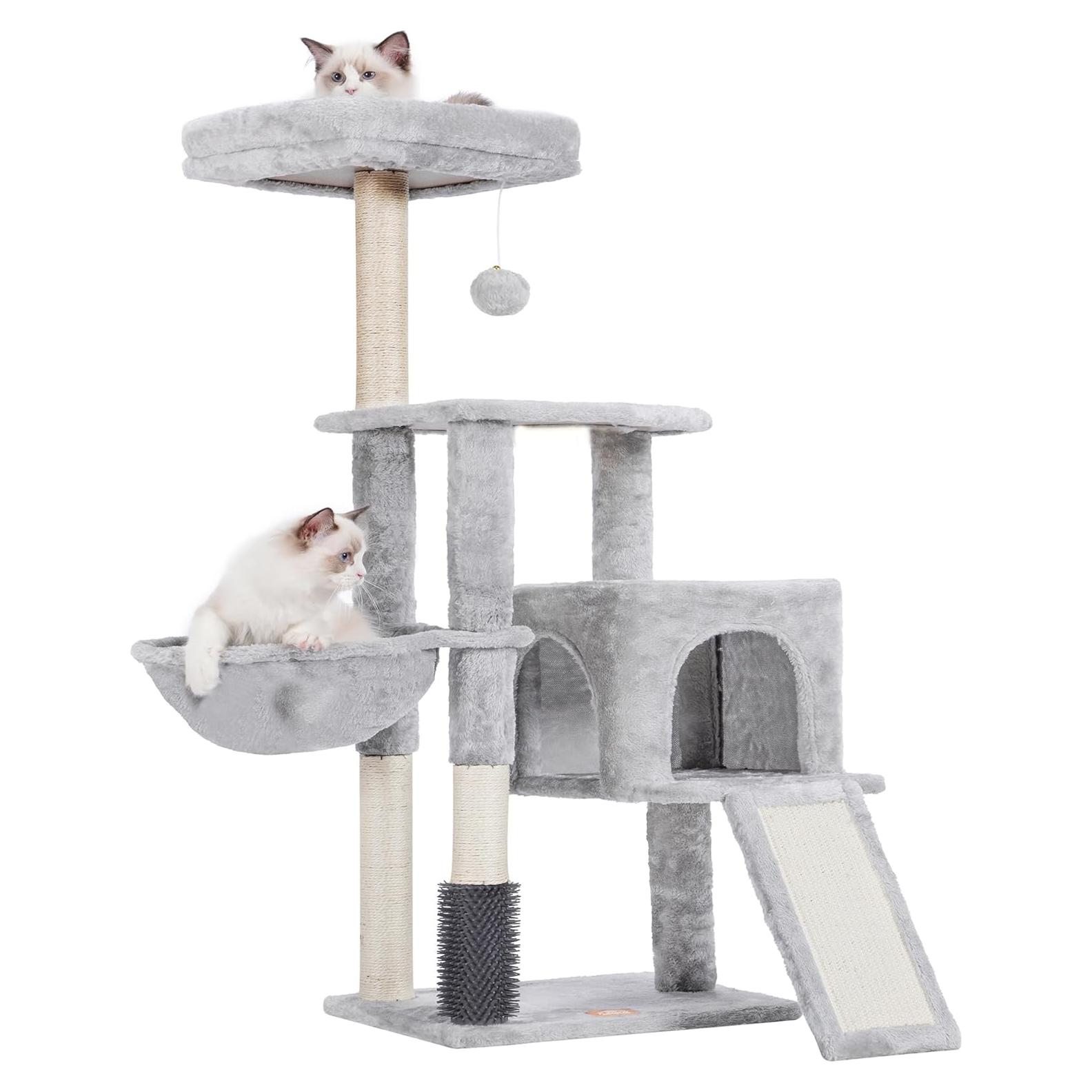 Árbol para Gatos Heybly 130 cm con Cepillo y Canasta Gris Claro