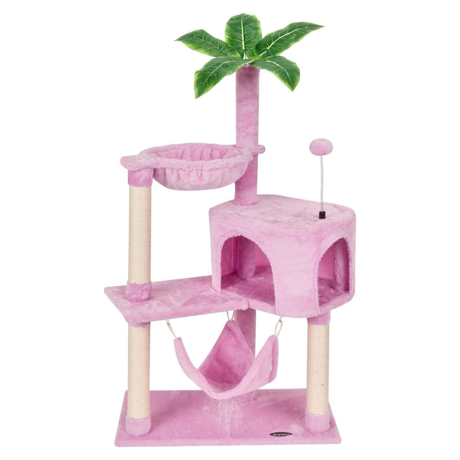 Árbol para Gatos KIYUMI Torre con Rascador y Hamaca Rosa