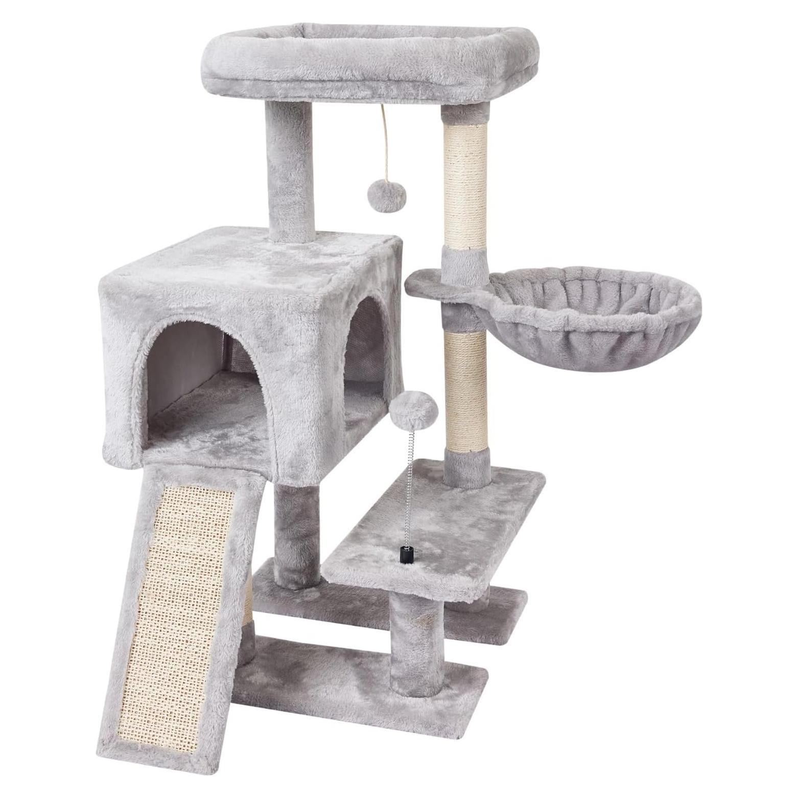 Árbol para Gatos MIAO PAW Gris con Rascador y Plataforma