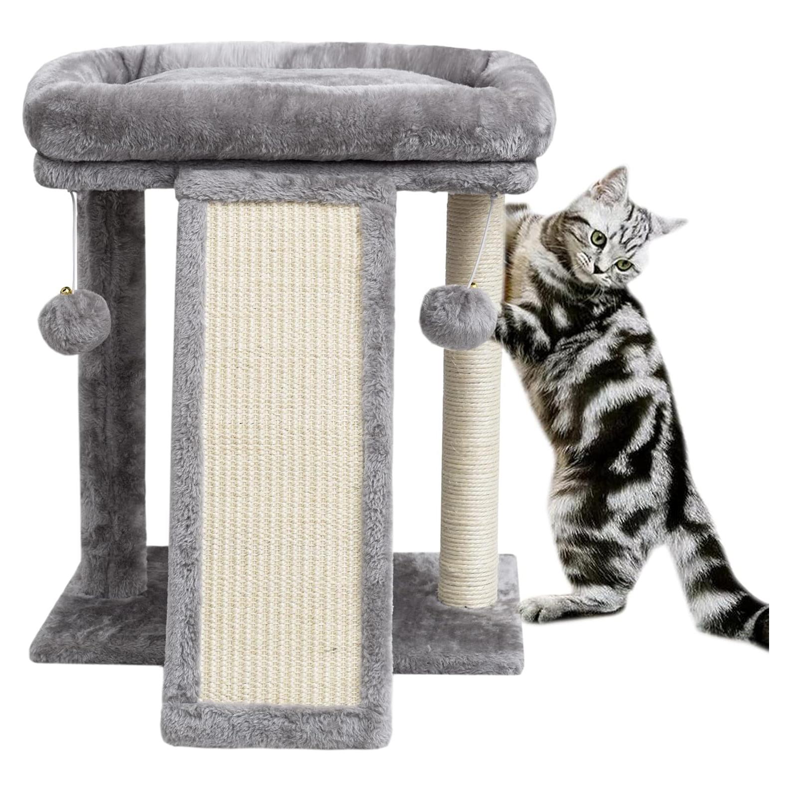 Árbol Rascador para Gatos SYANDLVY Gris Claro con Poste y Tablero