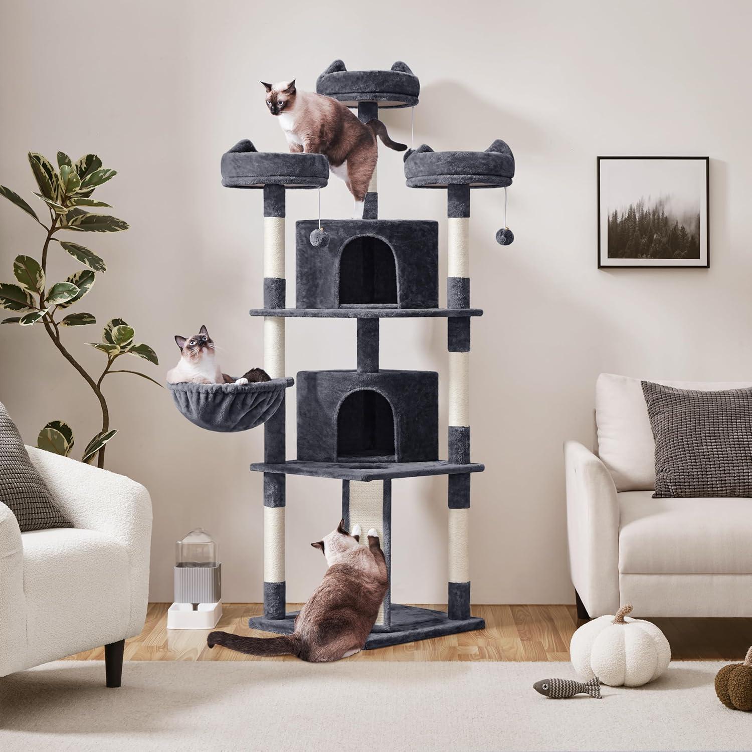 Árbol para Gatos Yaheetech 193cm Multi-nivel Gris Oscuro