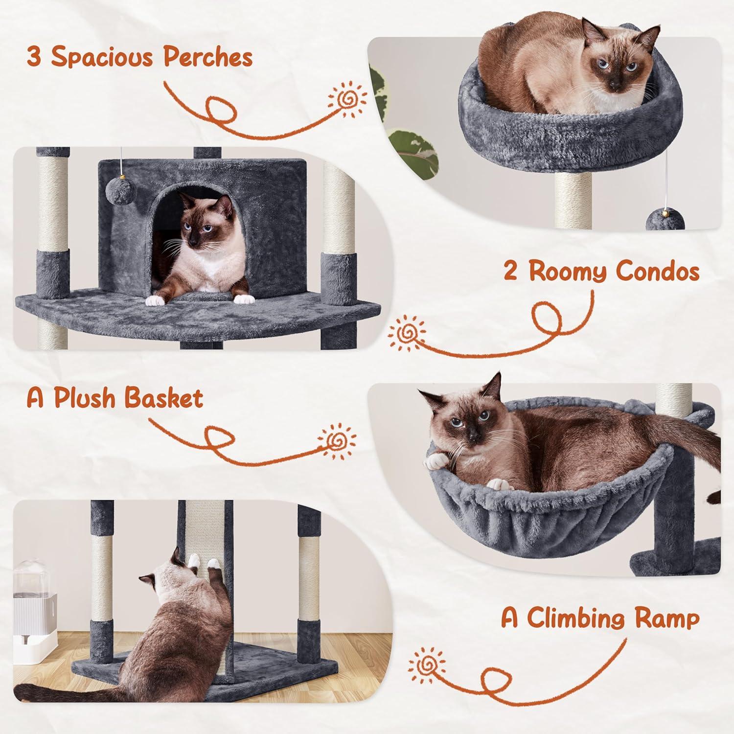 Árbol para Gatos Yaheetech 193cm Multi-nivel Gris Oscuro