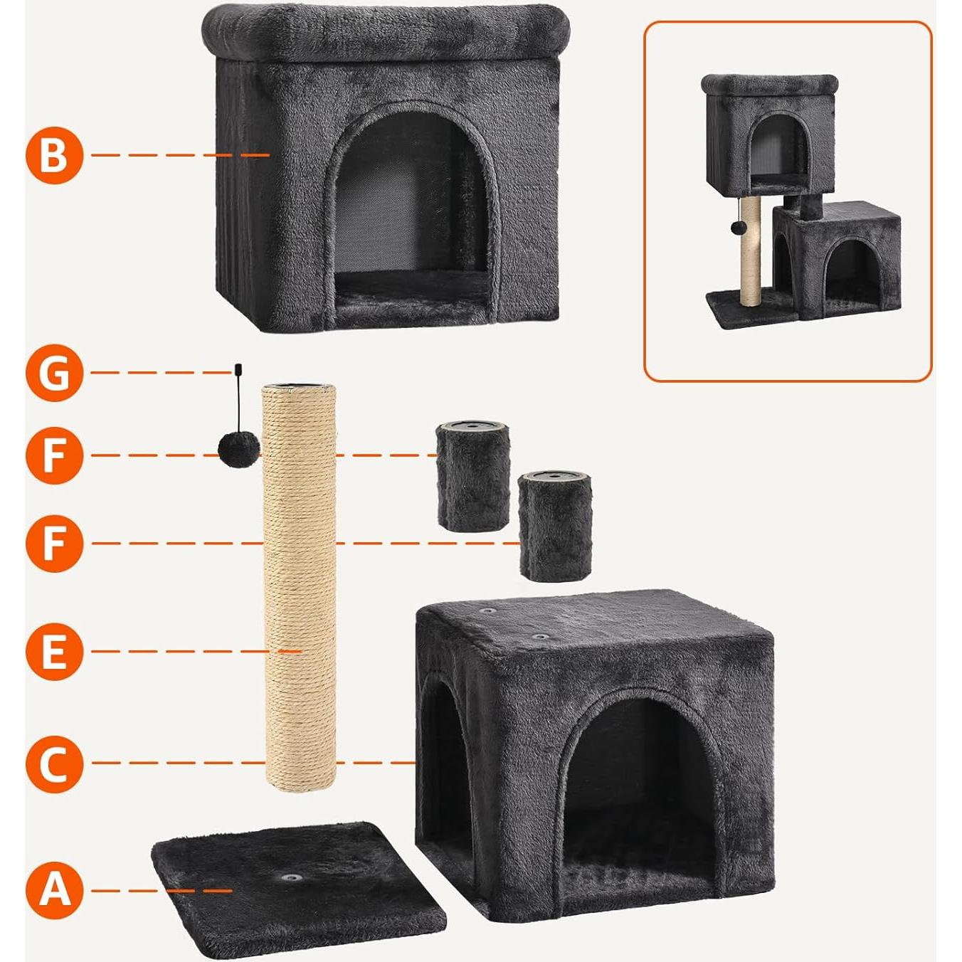 Torre para Gatos Amazon Basics 76 cm con 2 Condominios y Poste Rascador
