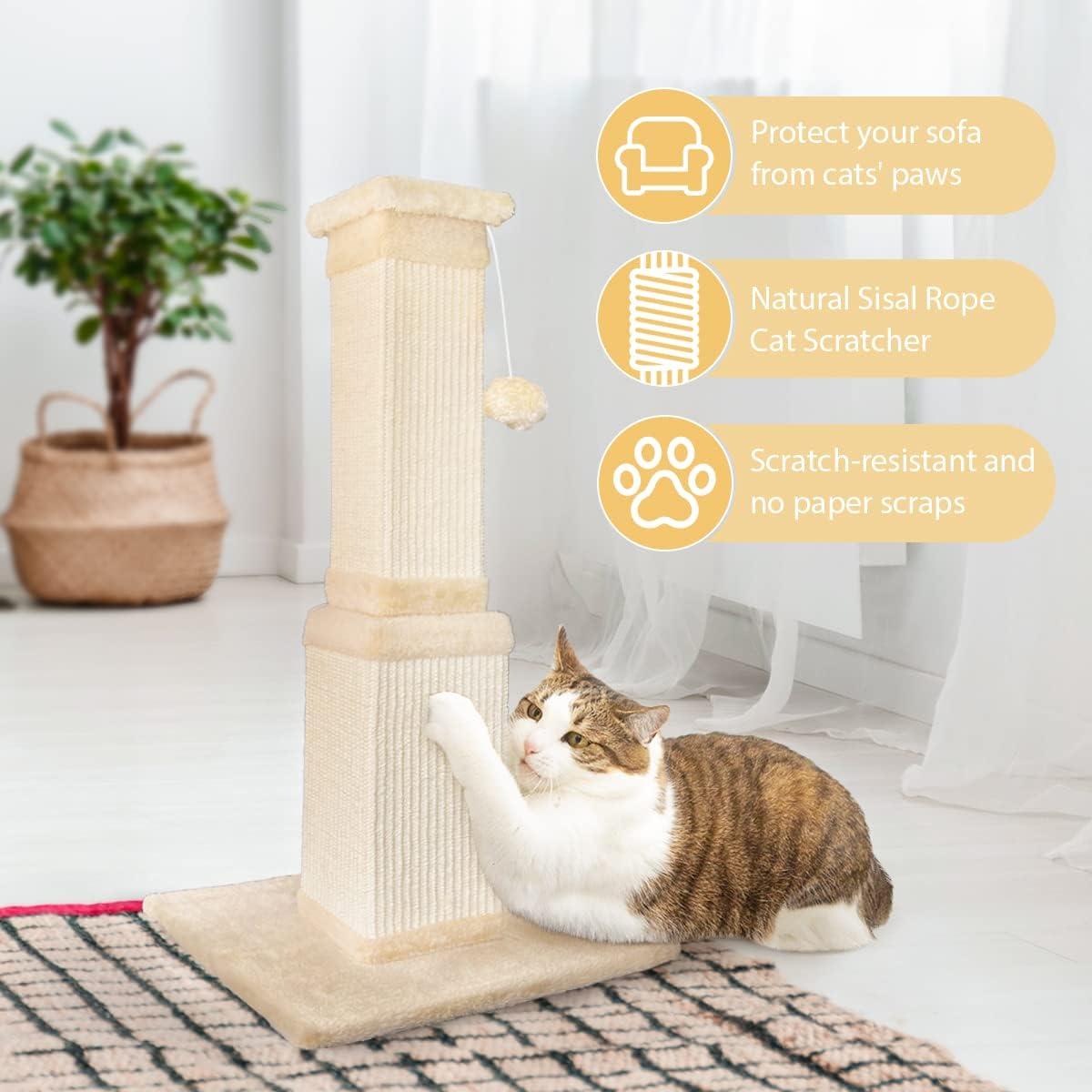 Poste Rascador para Gatos AGYM 81.3 cm Sisal Natural Beige
