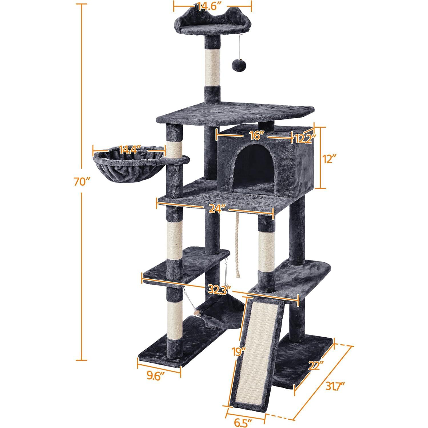 Torre de Árbol para Gatos Yaheetech 177.8 cm Gris Oscuro