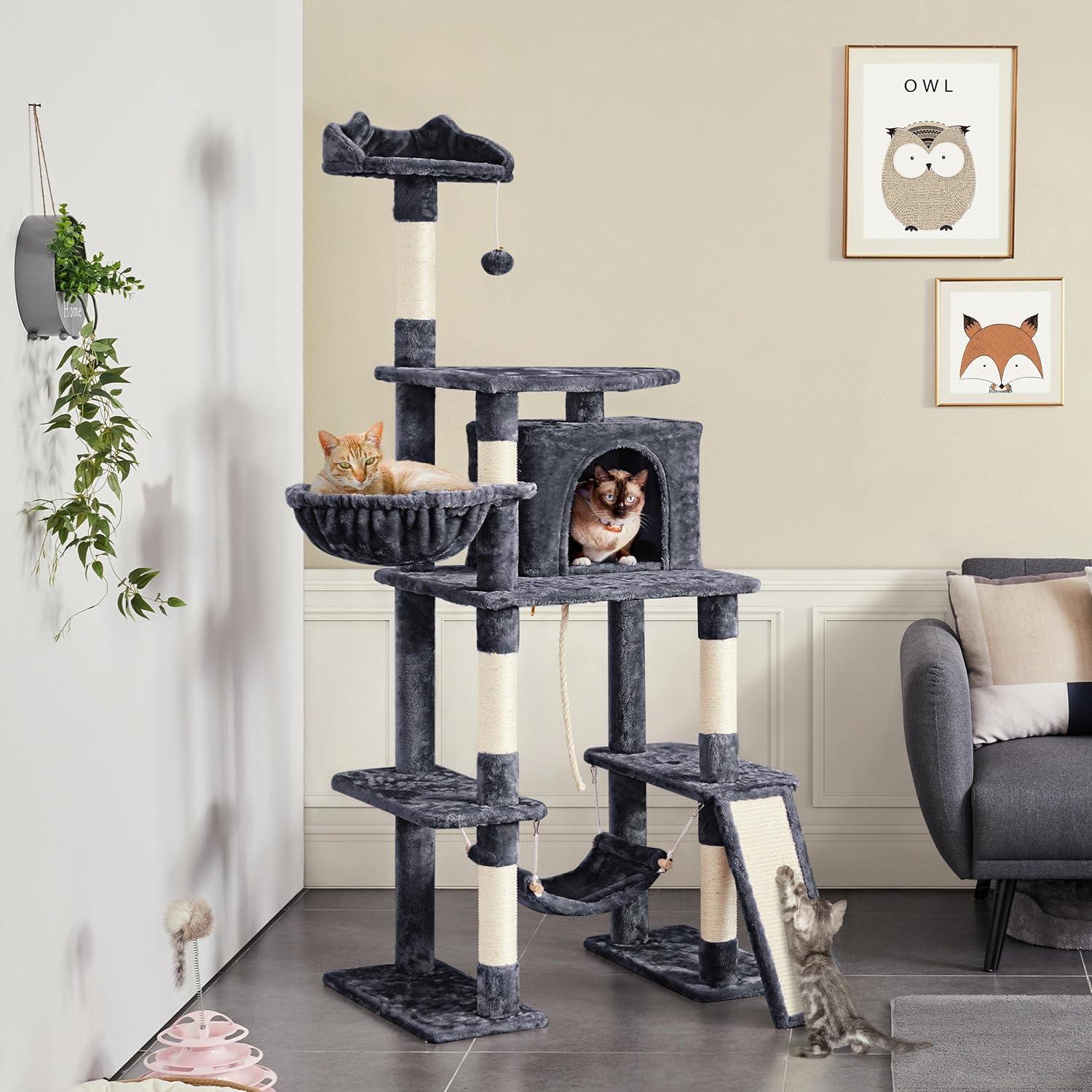 Torre de Árbol para Gatos Yaheetech 177.8 cm Gris Oscuro