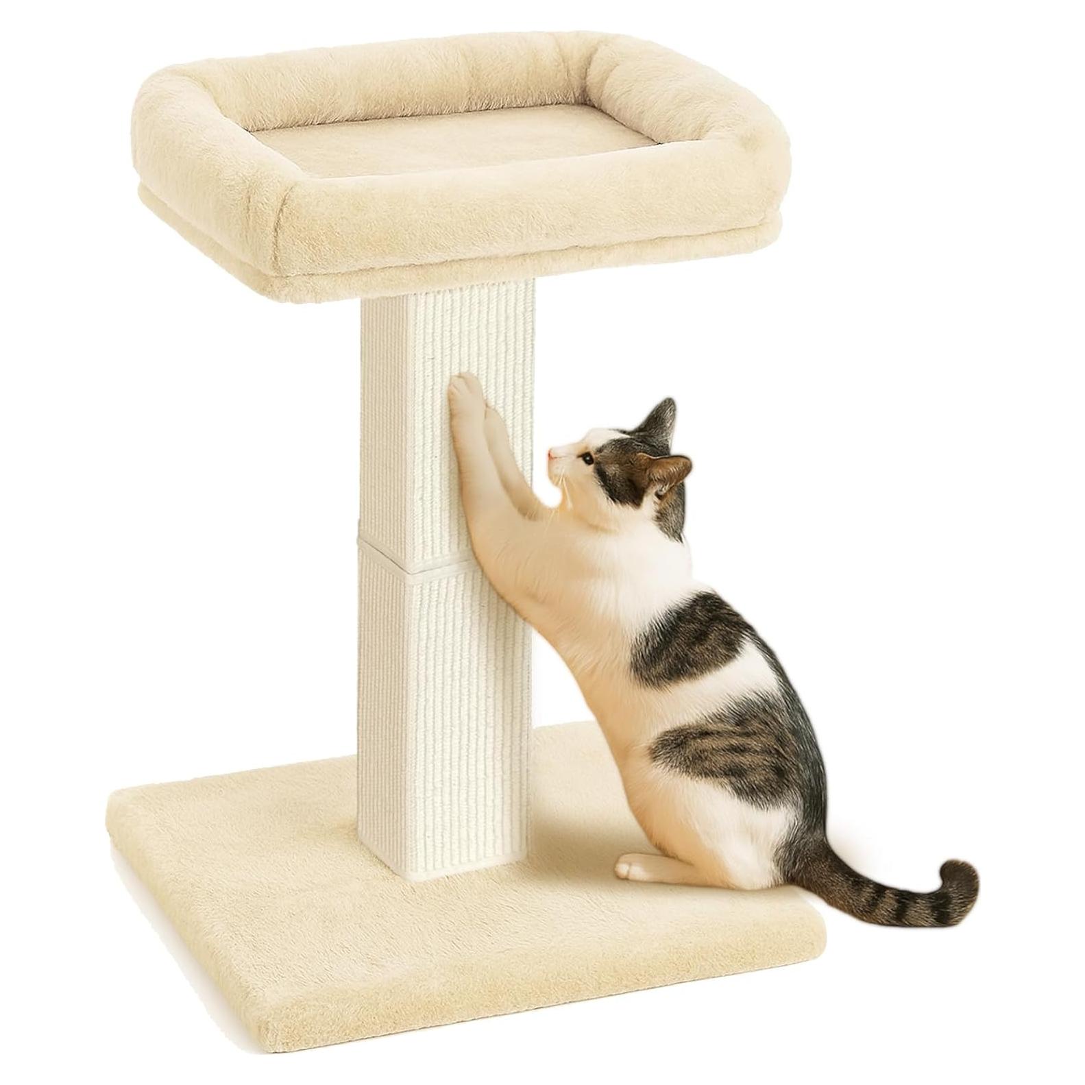 Poste Rascador para Gatos AGYM 81cm Beige con Cama Elevada