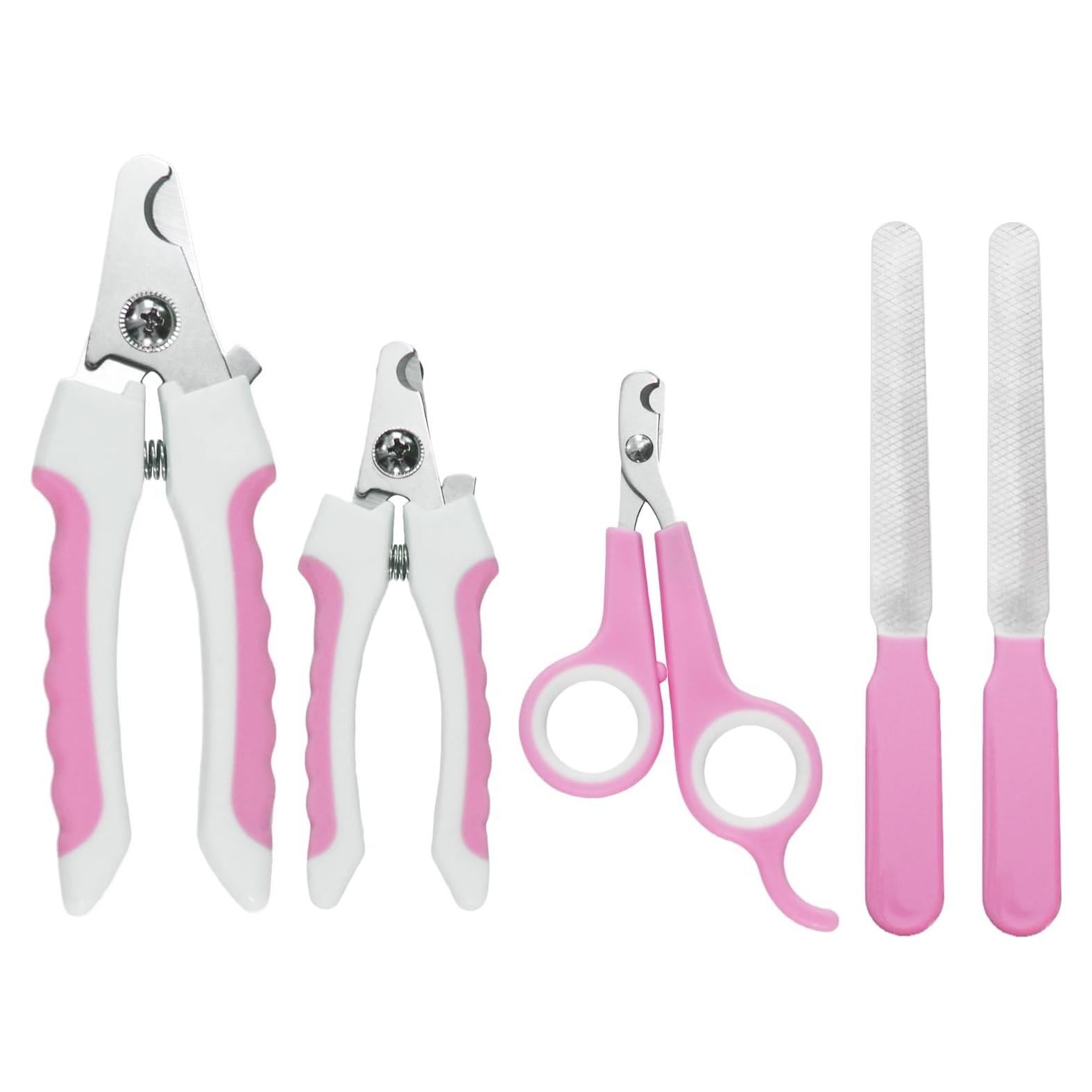 Kit de Cortadores de Uñas para Mascotas DAOGUAUNG 5 Piezas Rosa
