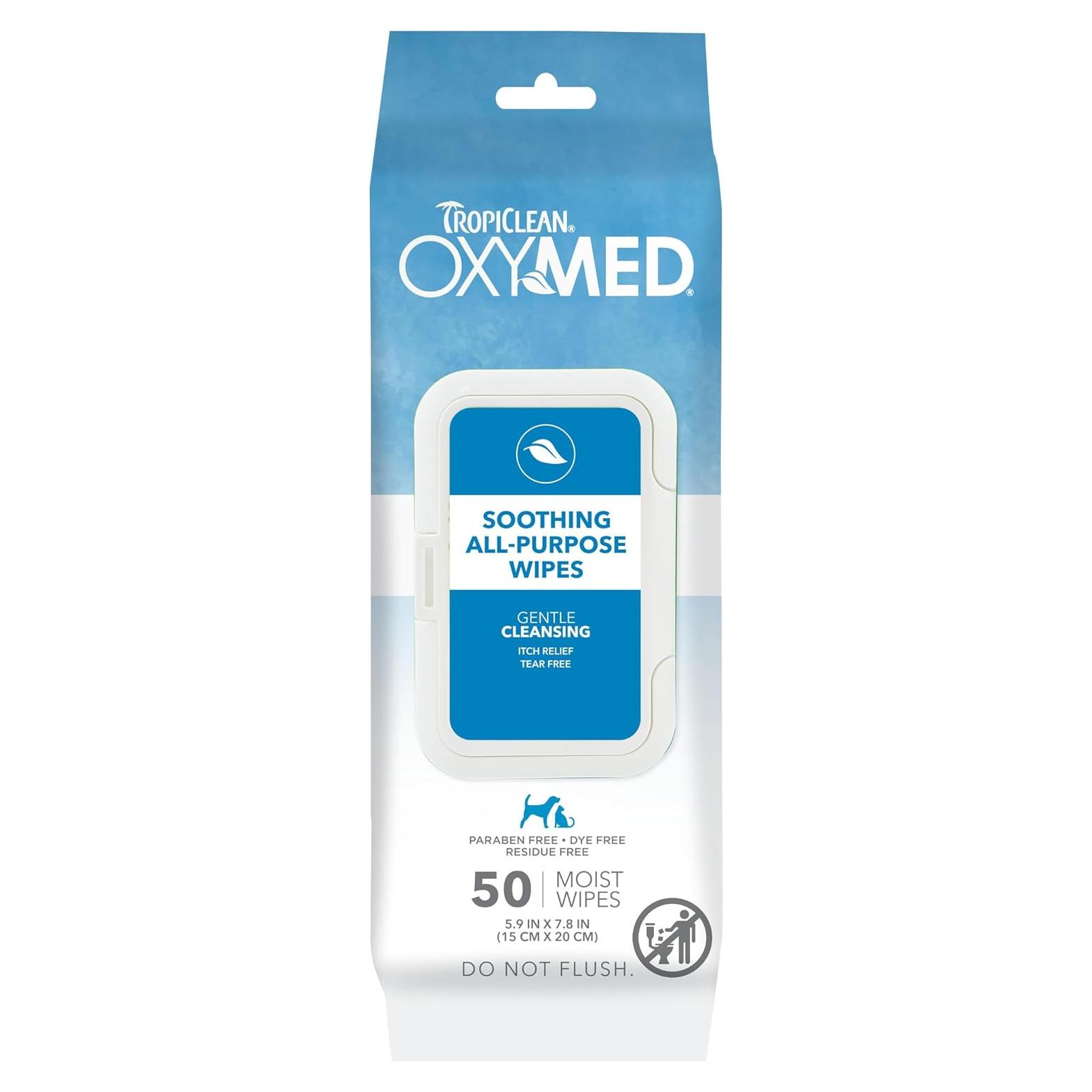 Toallitas Calmantes TropiClean OxyMed para Gatos y Perros 50 Unidades