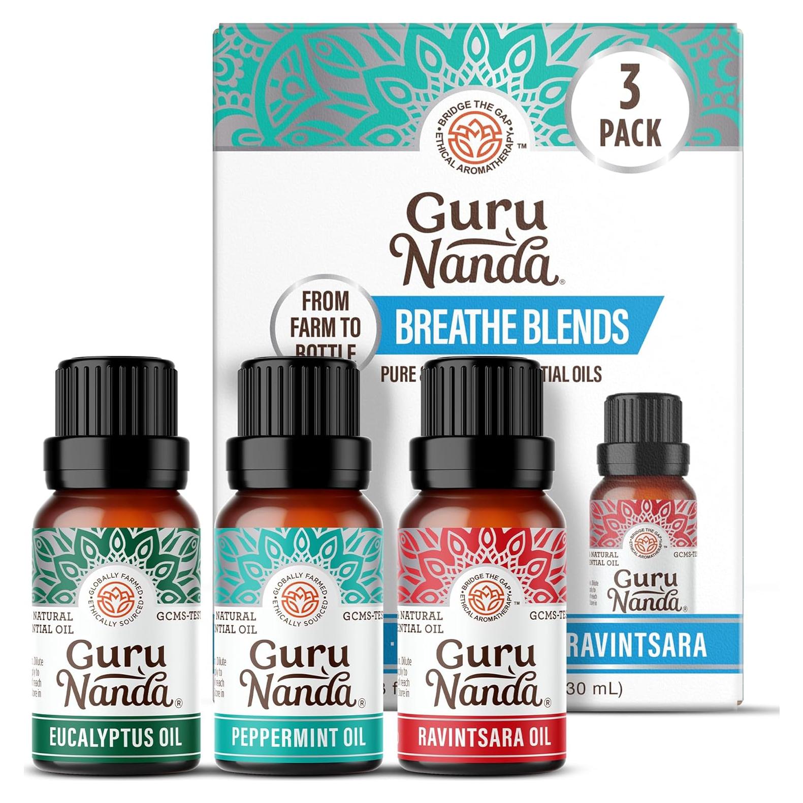 Set de Aceites Esenciales GuruNanda Breathe 3 x 10 ml - 100% Puro