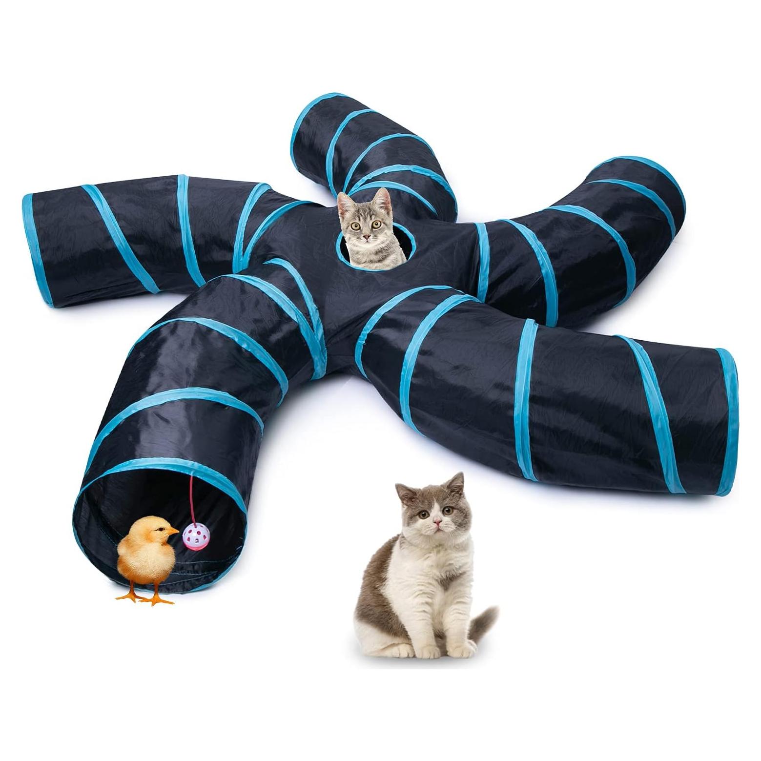 Túnel Interactivo para Gatos EGETOTA Grande 120cm Azul y Negro