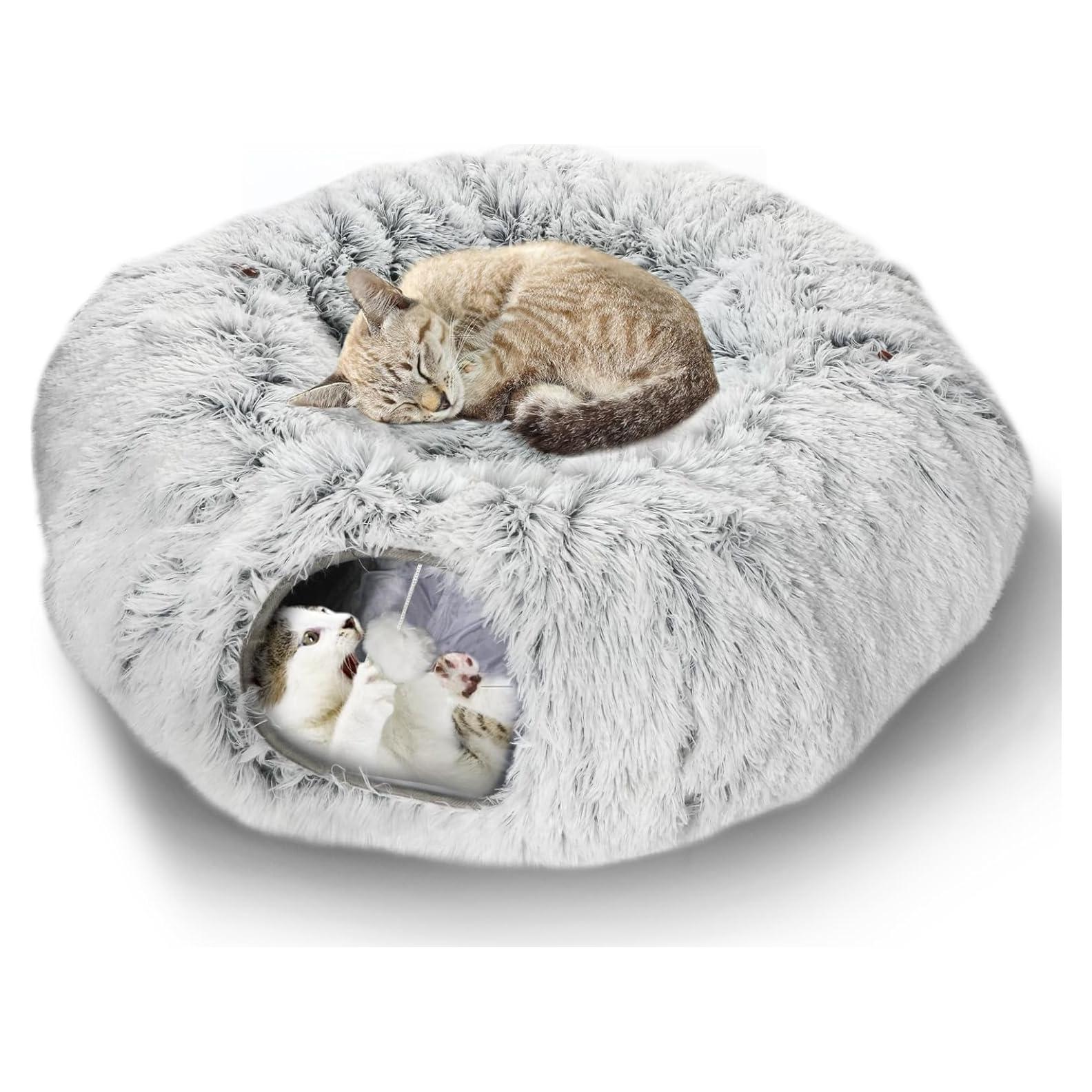 Cama túnel de felpa para gatos Lonepetu 80 cm gris