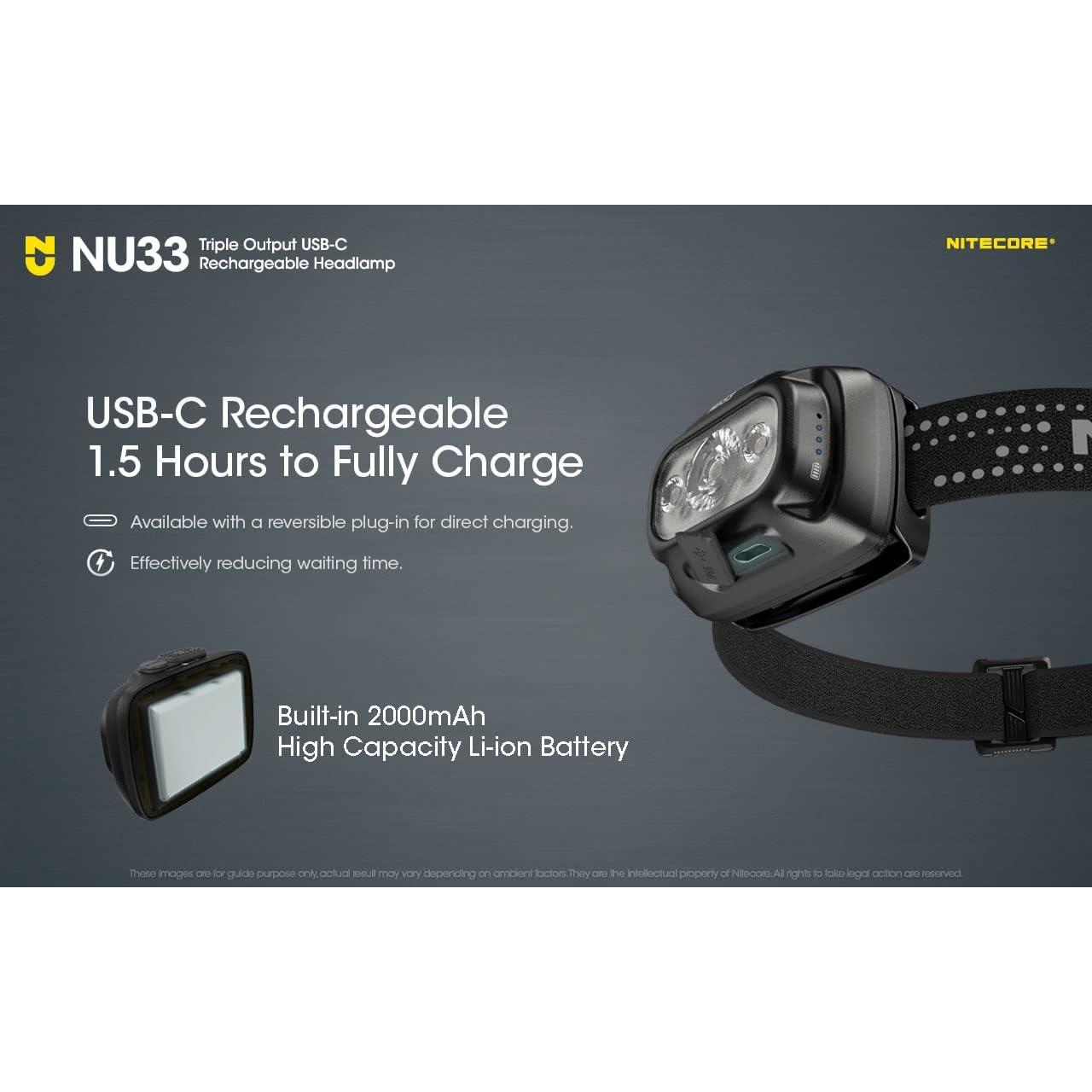Linterna Frontal Nitecore NU33 700 Lúmenes Recargable USB-C