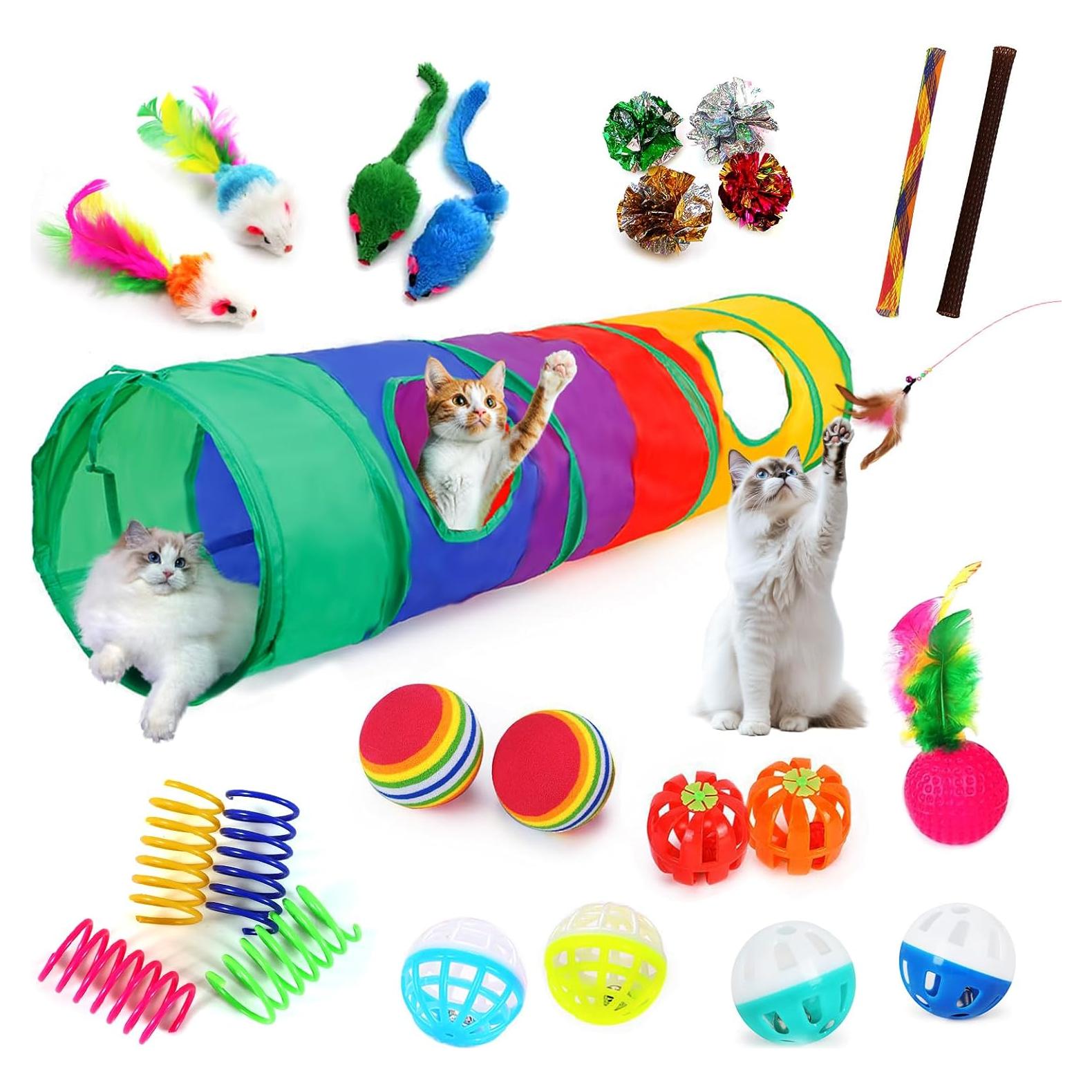 Kit de Juguetes para Gatos iCAGY 25 Piezas con Túnel 114cm
